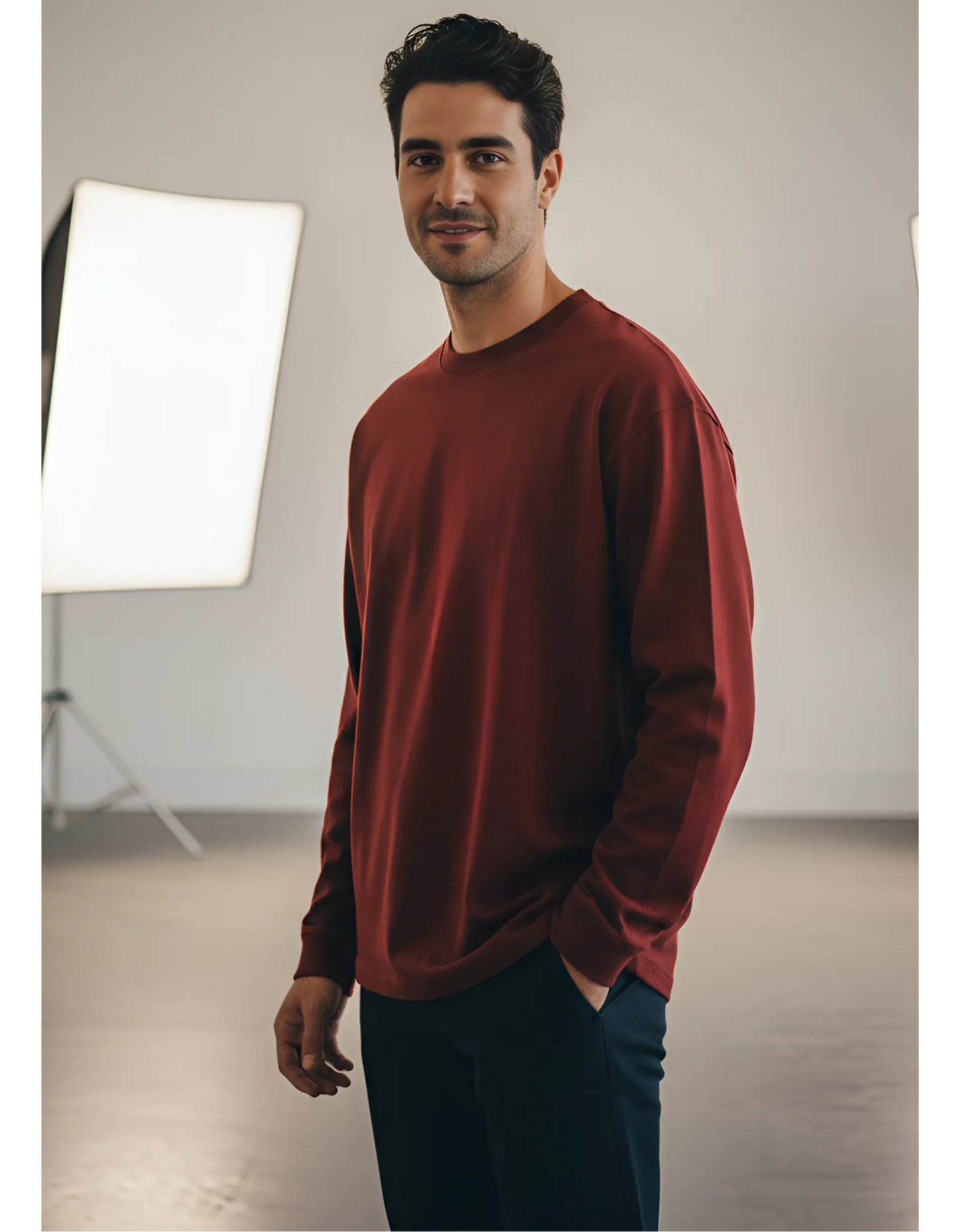 Men's Full Sleeve Red T-Shirt | 100% Super Combed Cotton | Bio Washed & Pre-Shrunk