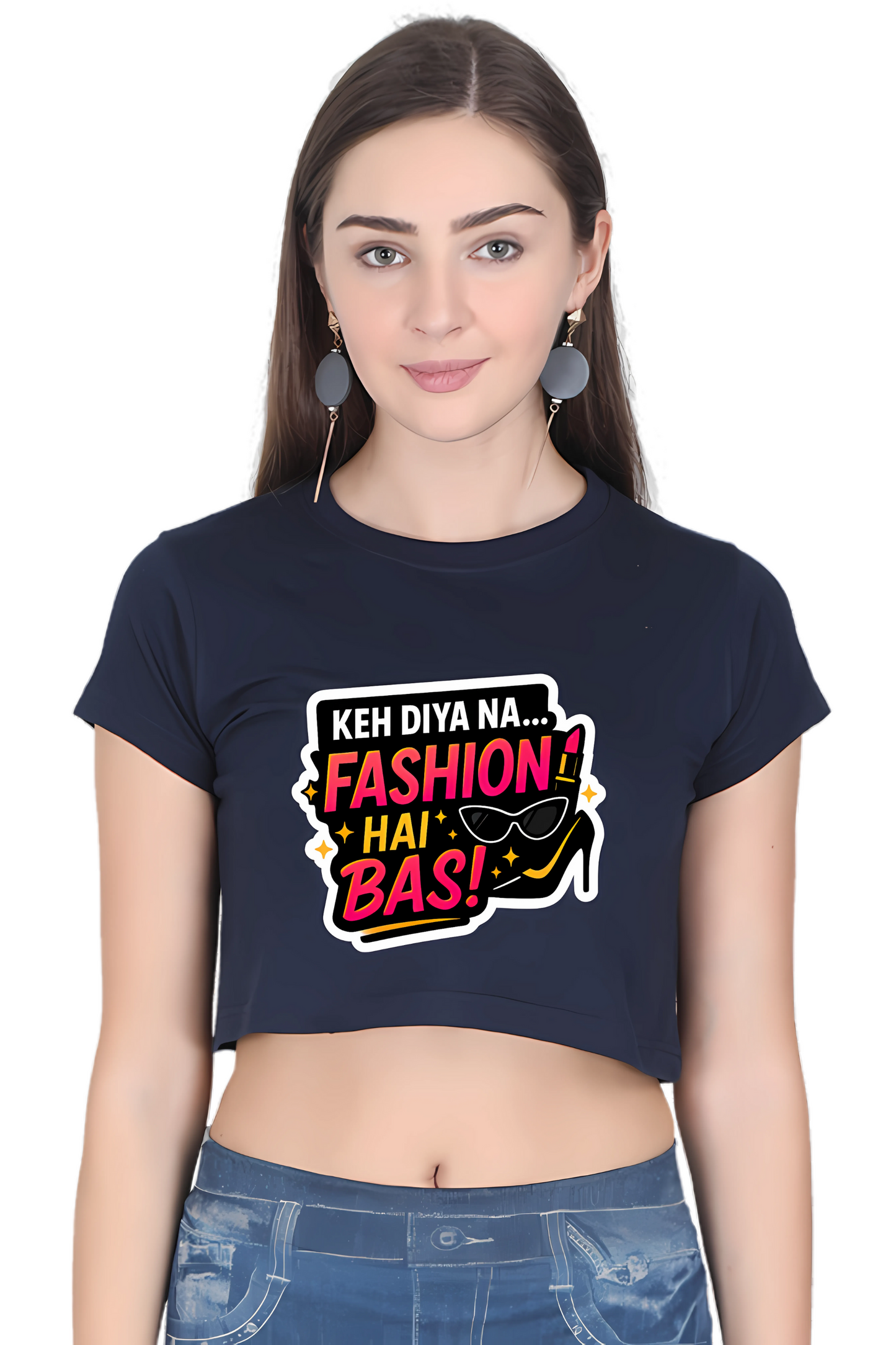 Keh Diya Na Fashion Hai Bas Women’s Crop Top – 180 GSM | 100% Cotton | Stylish Super Combed Bio-Washed Tee
