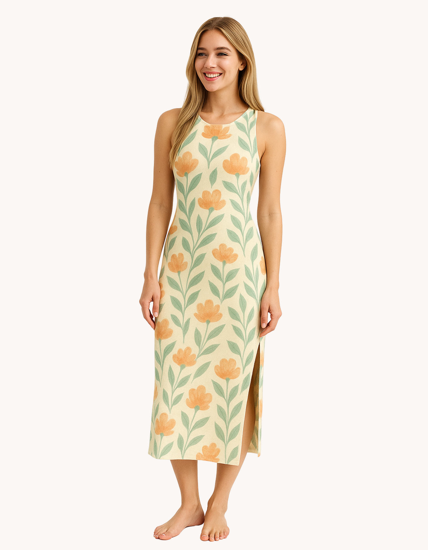 Women’s AOP Bodycon Dress with Side Slit | 220 GSM Poly Spandex | Floral Print Skin Fit Dress
