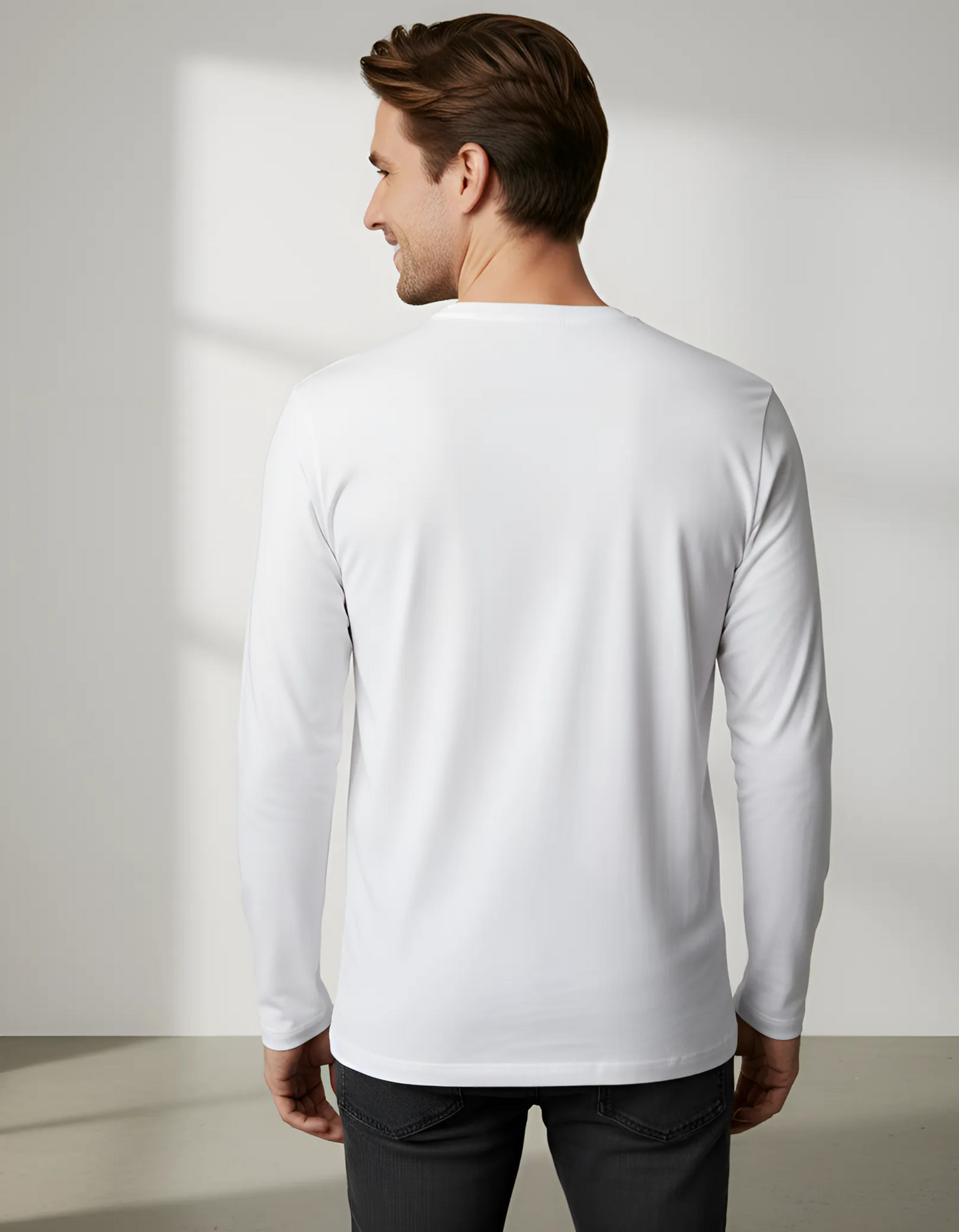 Classic White Long Sleeve T-Shirt for Men - 180 GSM Super Combed Cotton Tee
