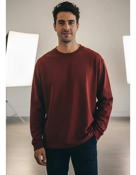 Men's Full Sleeve Red T-Shirt | 100% Super Combed Cotton | Bio Washed & Pre-Shrunk