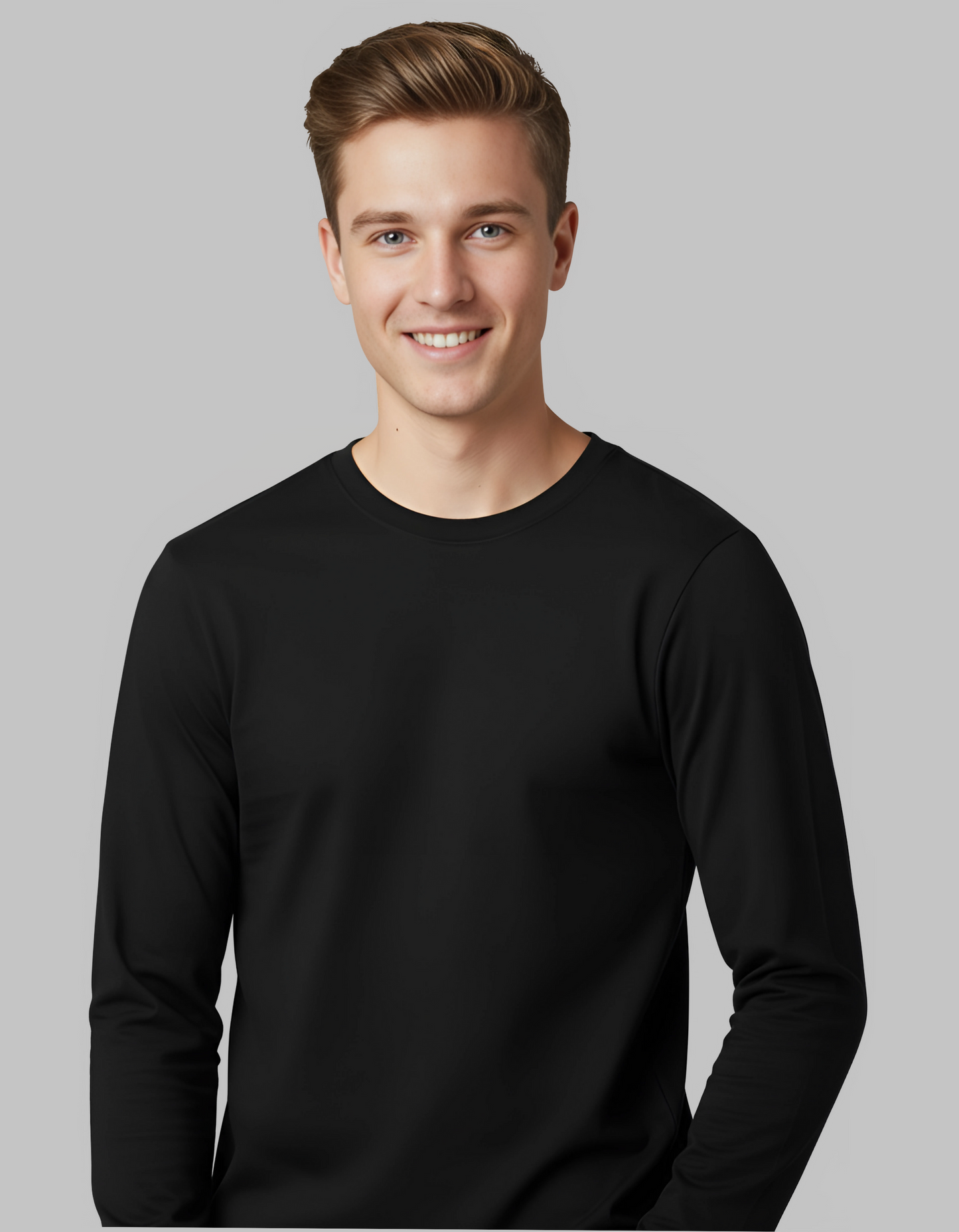 Men's Long Sleeve Plain Black T-Shirt | 100% Cotton | Regular Fit Casual Wear