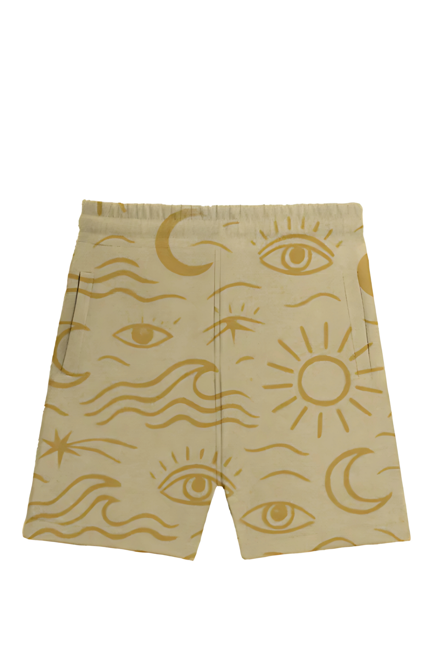 Unisex Dri-FIT Sports Shorts – Sun & Eye AOP | 170 GSM Poly Mesh | Slip-on Pockets | Inner Drawstring | Fade-Proof Prints