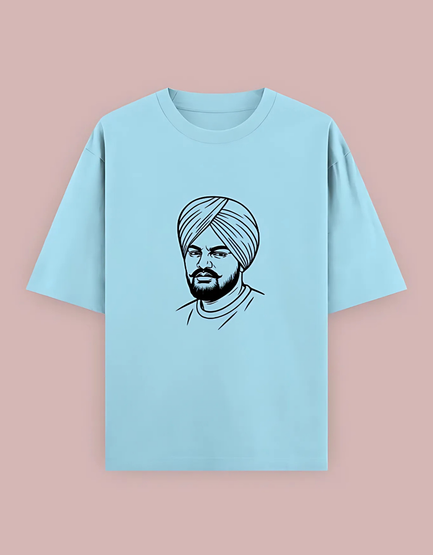 Unisex Oversized Cotton T-Shirt – Sidhu Moosewala Line Art Tribute Print | 240 GSM | 100% Cotton | Punjabi Streetwear