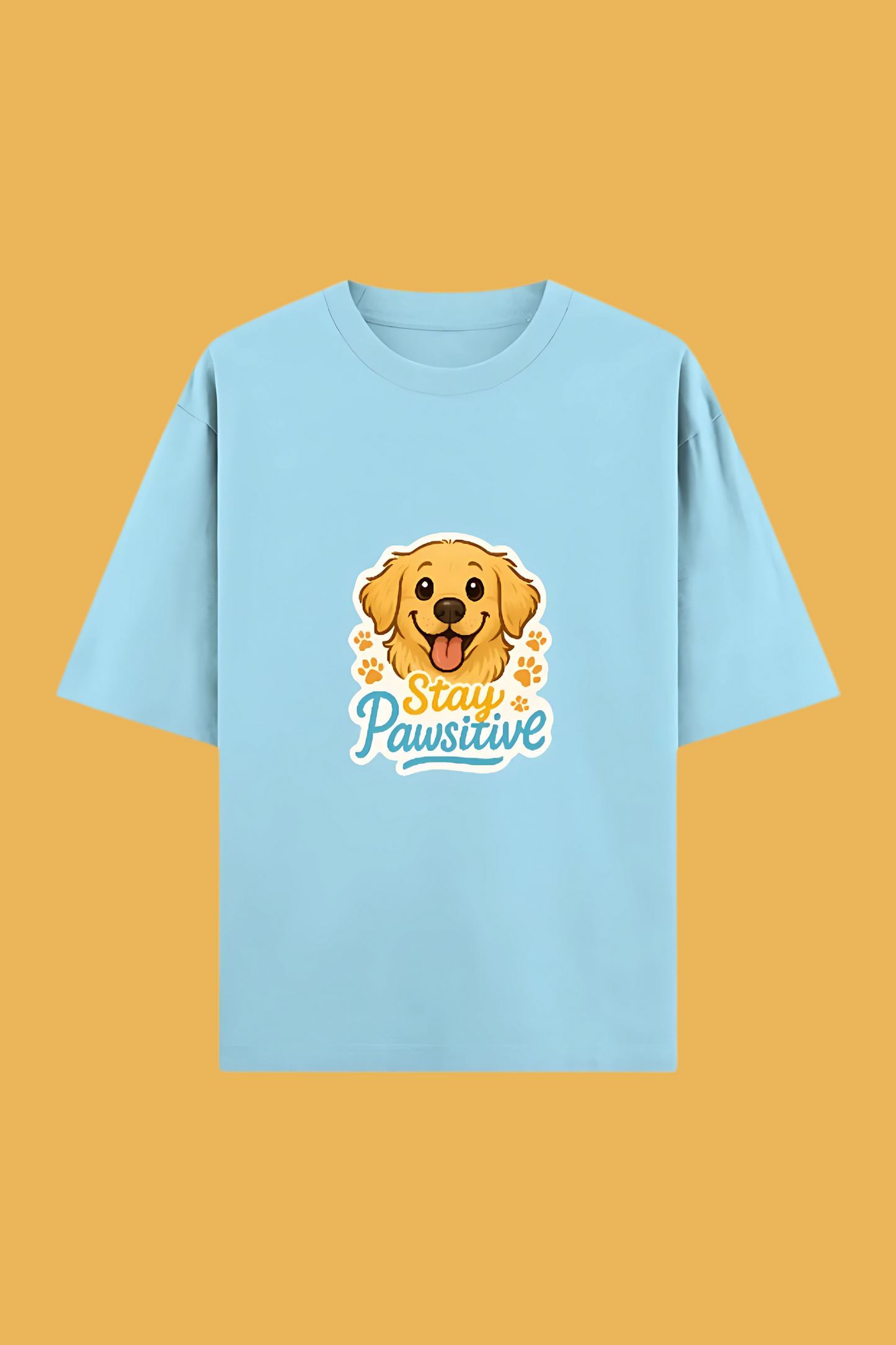 Unisex Oversized T-Shirt | 100% Cotton | “Stay Pawsitive” Golden Retriever Print | 240 GSM | Bio-Washed & Pre-Shrunk