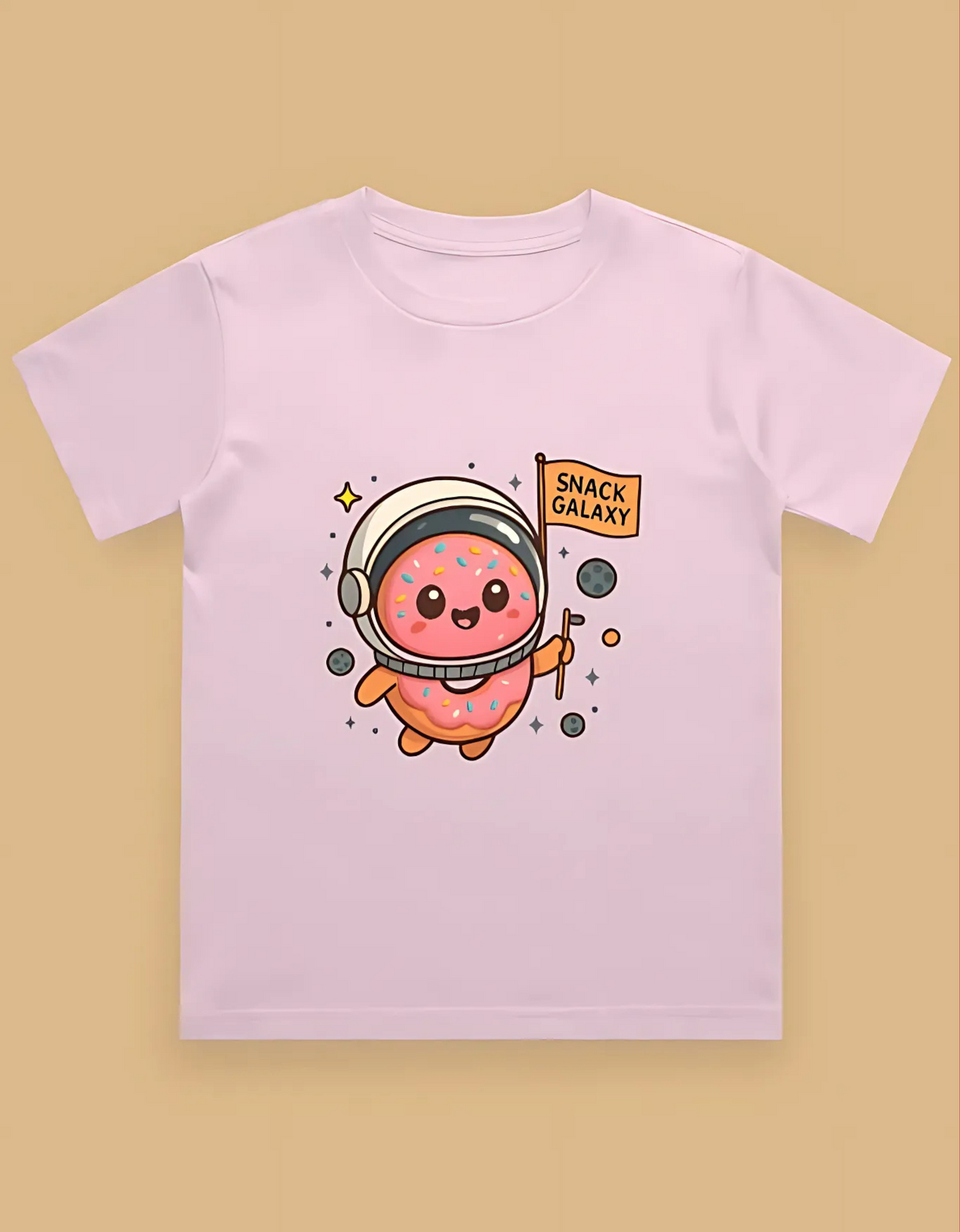Boys' Crew Neck T-Shirt – “Snack Galaxy” Donut Astronaut Print | 100% Cotton | 180 GSM | Bio-Washed | Regular Fit Tee