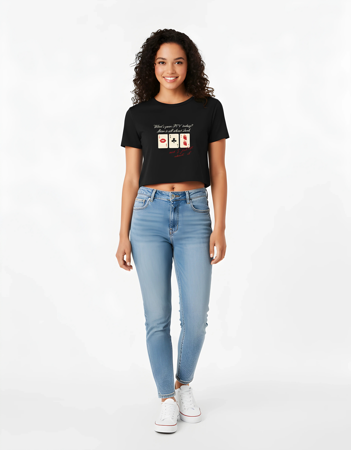 Women’s Black Baby Tee – Graphic Print | Gen Z Trend, Stretchable & Breathable Cotton Spandex