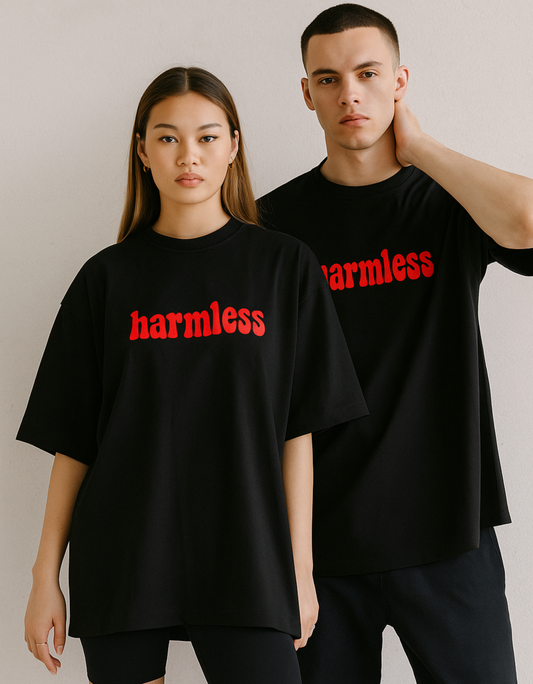 Unisex Terry Oversized Drop Shoulder T-Shirt – "Harmless" Print | 260 GSM Cotton Blend