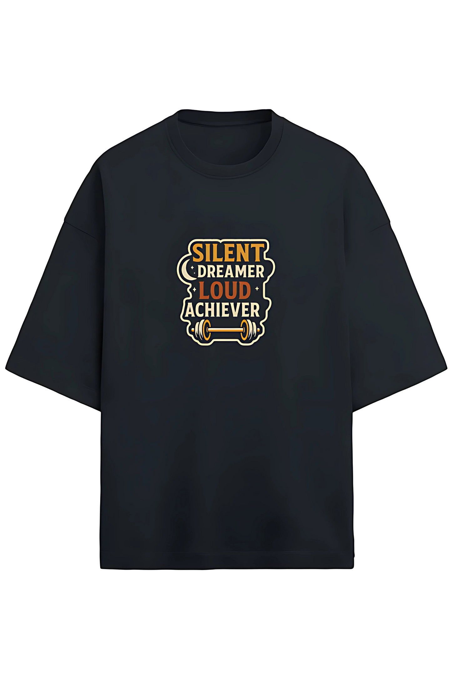 Men’s Oversized Terry T-Shirt | “Silent Dreamer Loud Achiever” Gym Quote Print | 280 GSM | Drop Shoulder | Cotton-Poly Blend | Unisex Fit