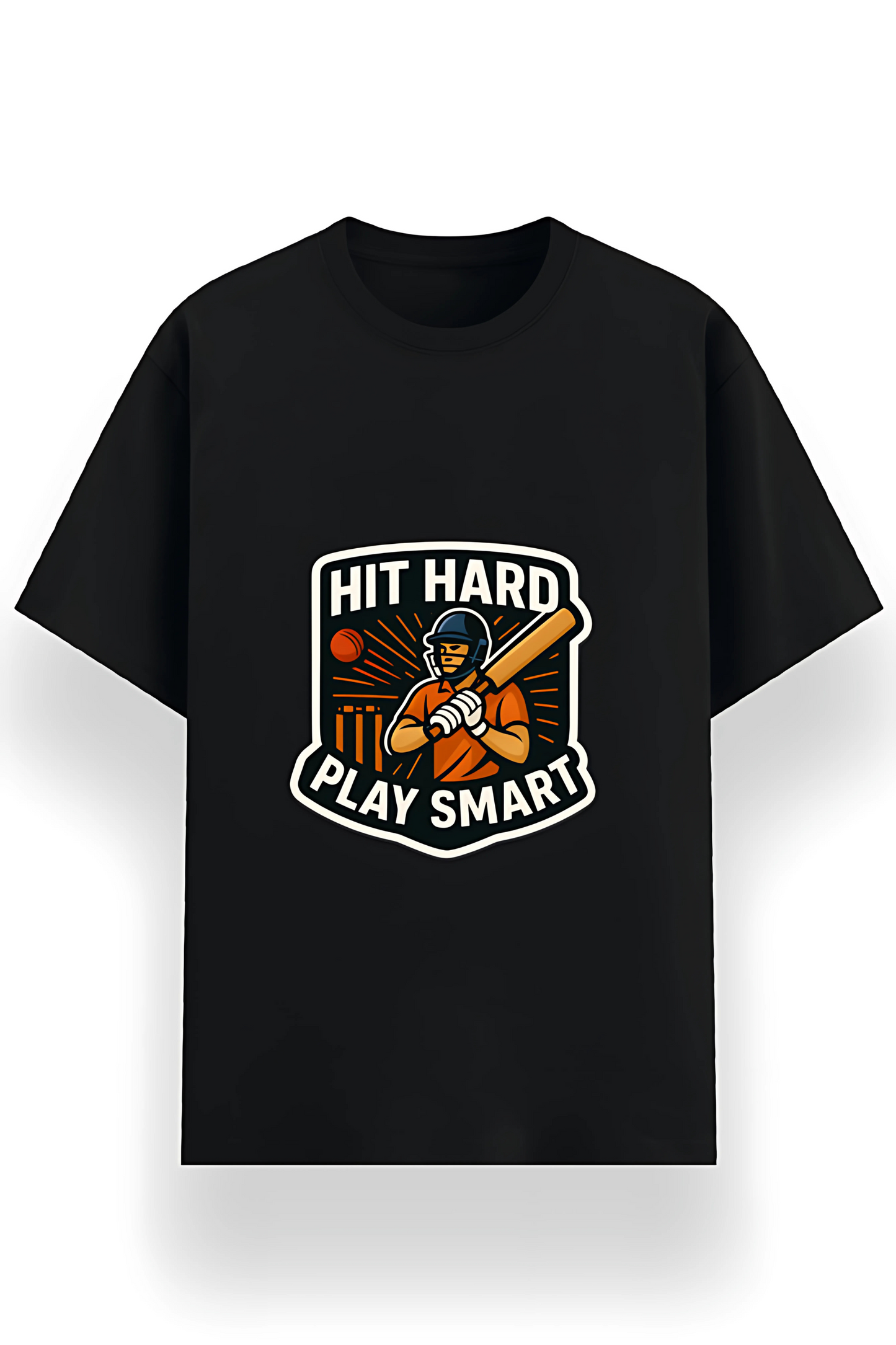 Hit Hard Play Smart Cricket Graphic Men’s T-Shirt – 180 GSM | Poly Cotton | Recycled Fabric | Unisex Fit