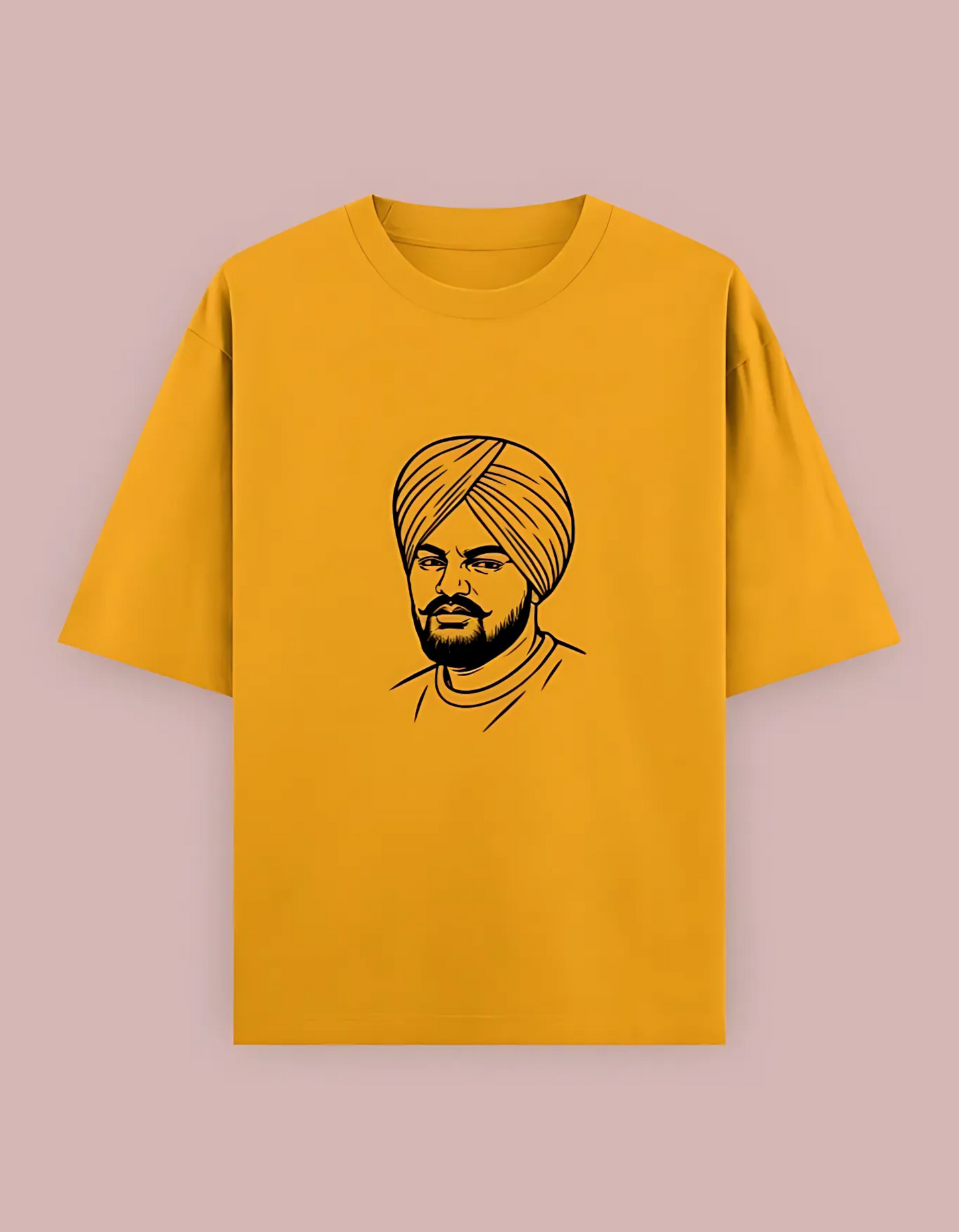 Unisex Oversized Cotton T-Shirt – Sidhu Moosewala Line Art Tribute Print | 240 GSM | 100% Cotton | Punjabi Streetwear