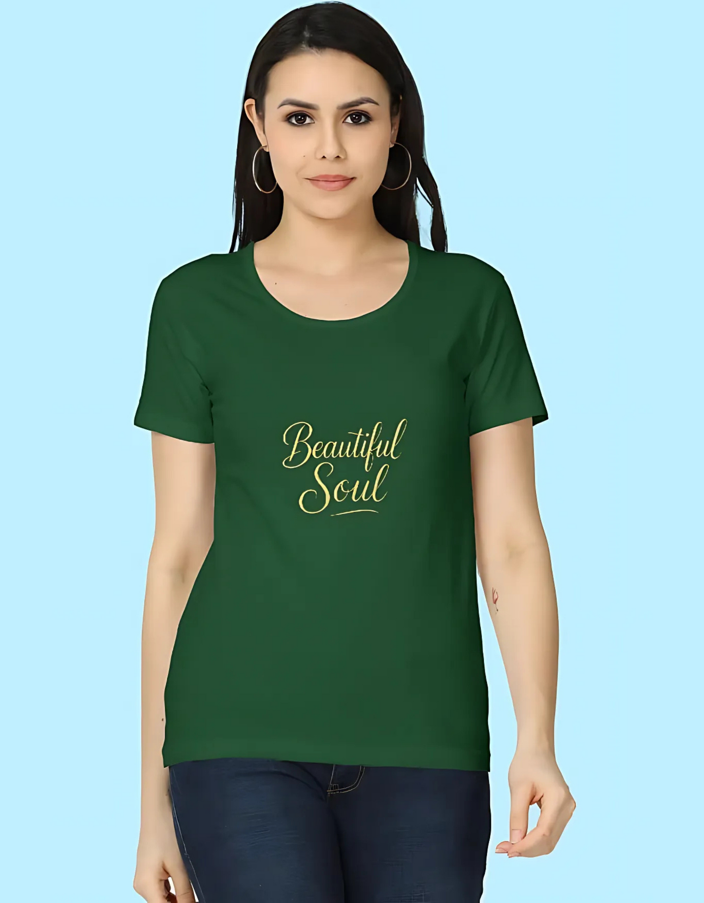 Women's Regular Fit 100% Cotton T-Shirt – Beautiful Soul Typography Print | Super Combed, Bio-Washed, Folded Neck