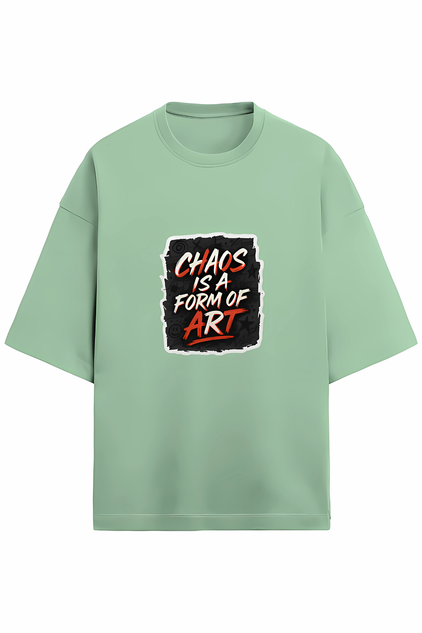 Chaos Is a Form of Art Men’s Terry Oversized T-Shirt – 280 GSM | Street Art Graphic | Cotton Poly Blend | Drop Shoulder | Unisex Fit