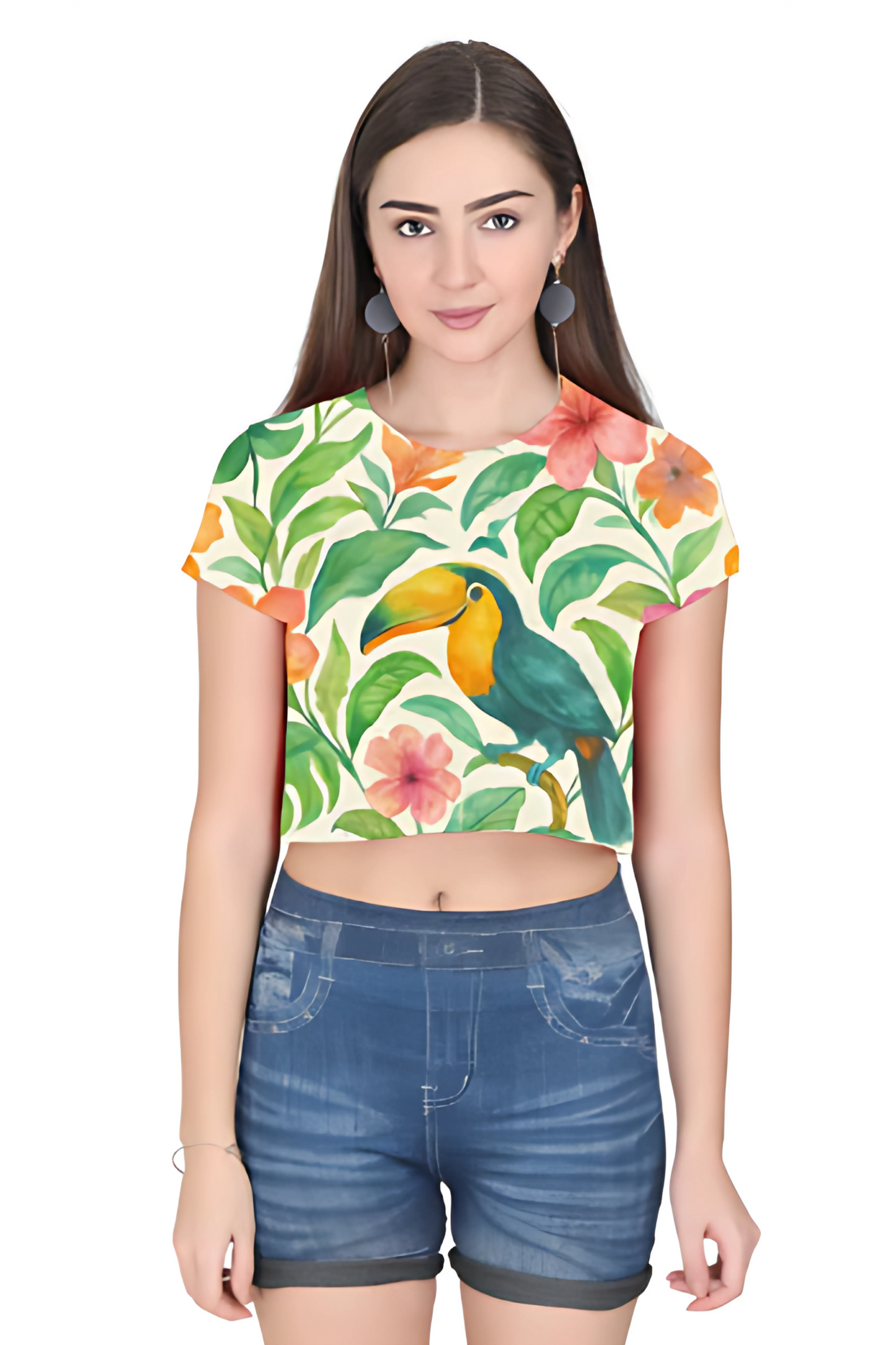 Tropical Jungle All-Over Printed Women’s Crop Top – 180 GSM | Spun Polyester | Fade-Proof Print