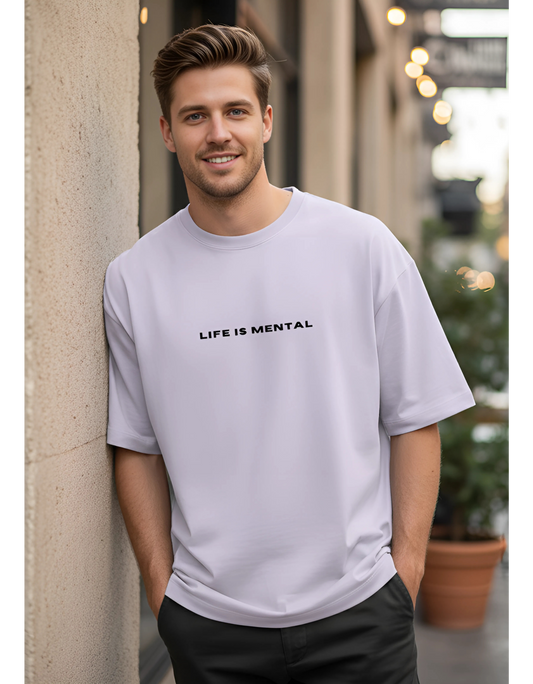 Unisex "Life is Mental" Terry Oversized T-Shirt - Drop Shoulder Tee