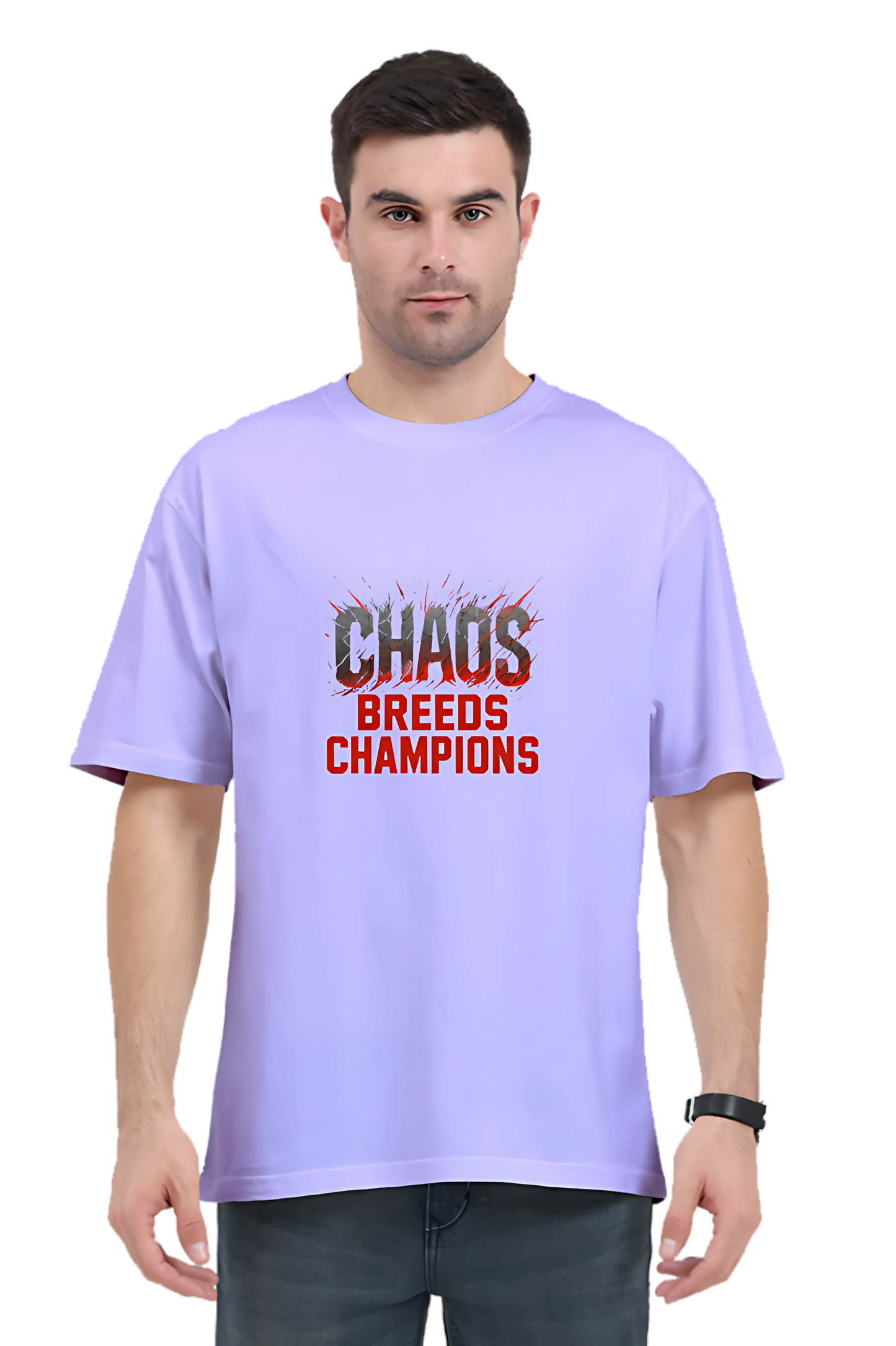 Men’s Oversized Cotton T-Shirt | “Chaos Breeds Champions” Motivational Print | 180 GSM | Gym Streetwear | Unisex Regular Fit