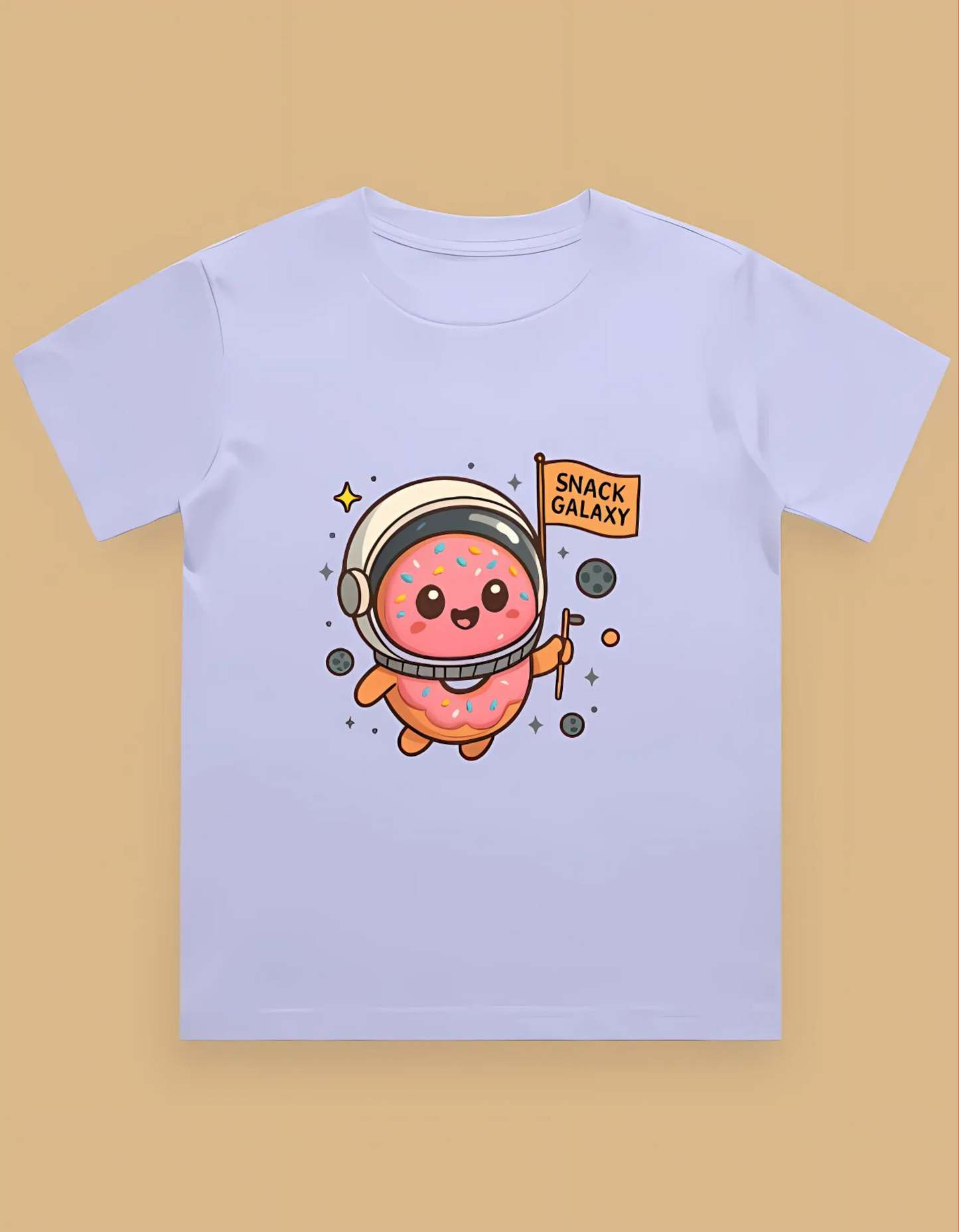 Boys' Crew Neck T-Shirt – “Snack Galaxy” Donut Astronaut Print | 100% Cotton | 180 GSM | Bio-Washed | Regular Fit Tee