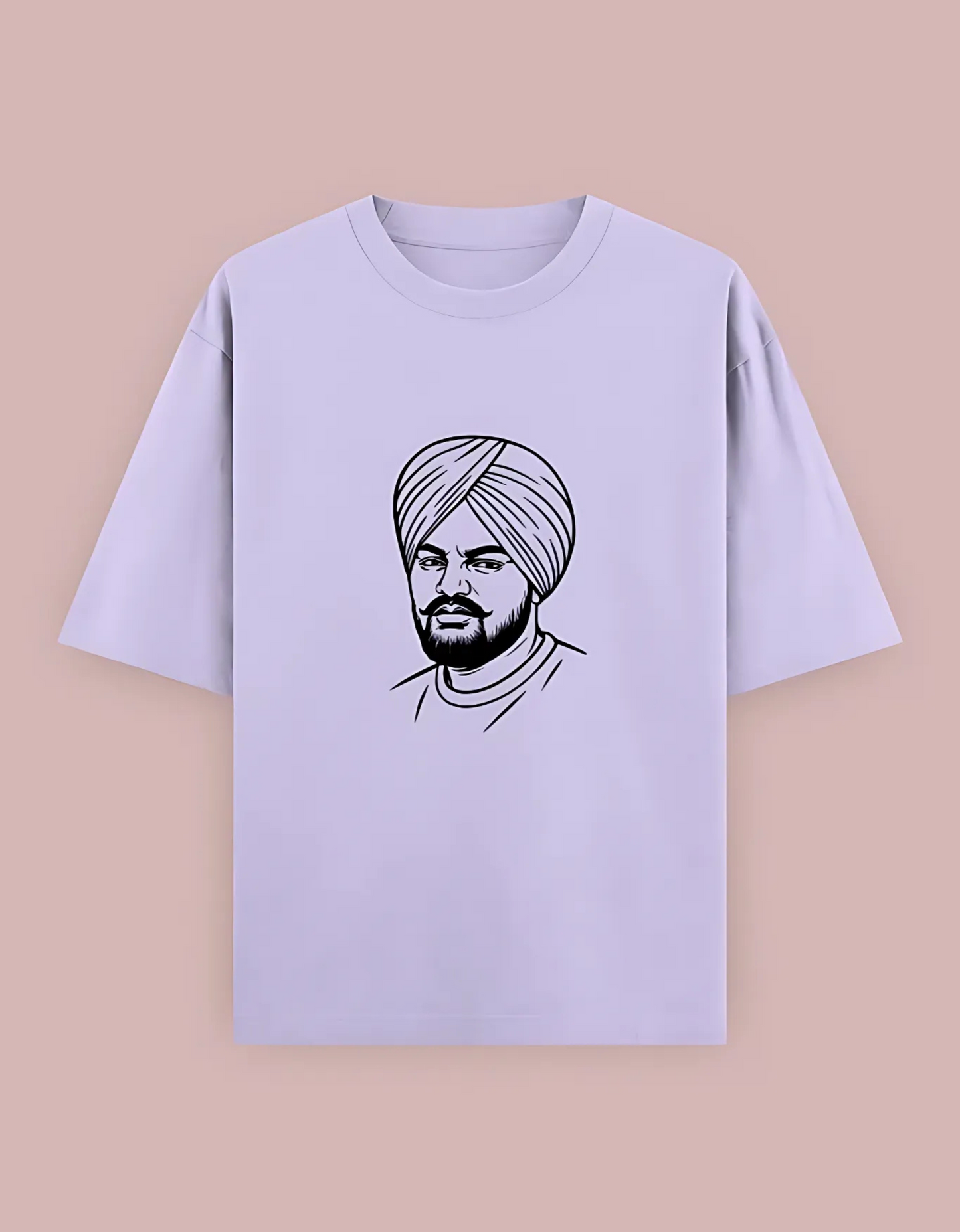 Unisex Oversized Cotton T-Shirt – Sidhu Moosewala Line Art Tribute Print | 240 GSM | 100% Cotton | Punjabi Streetwear