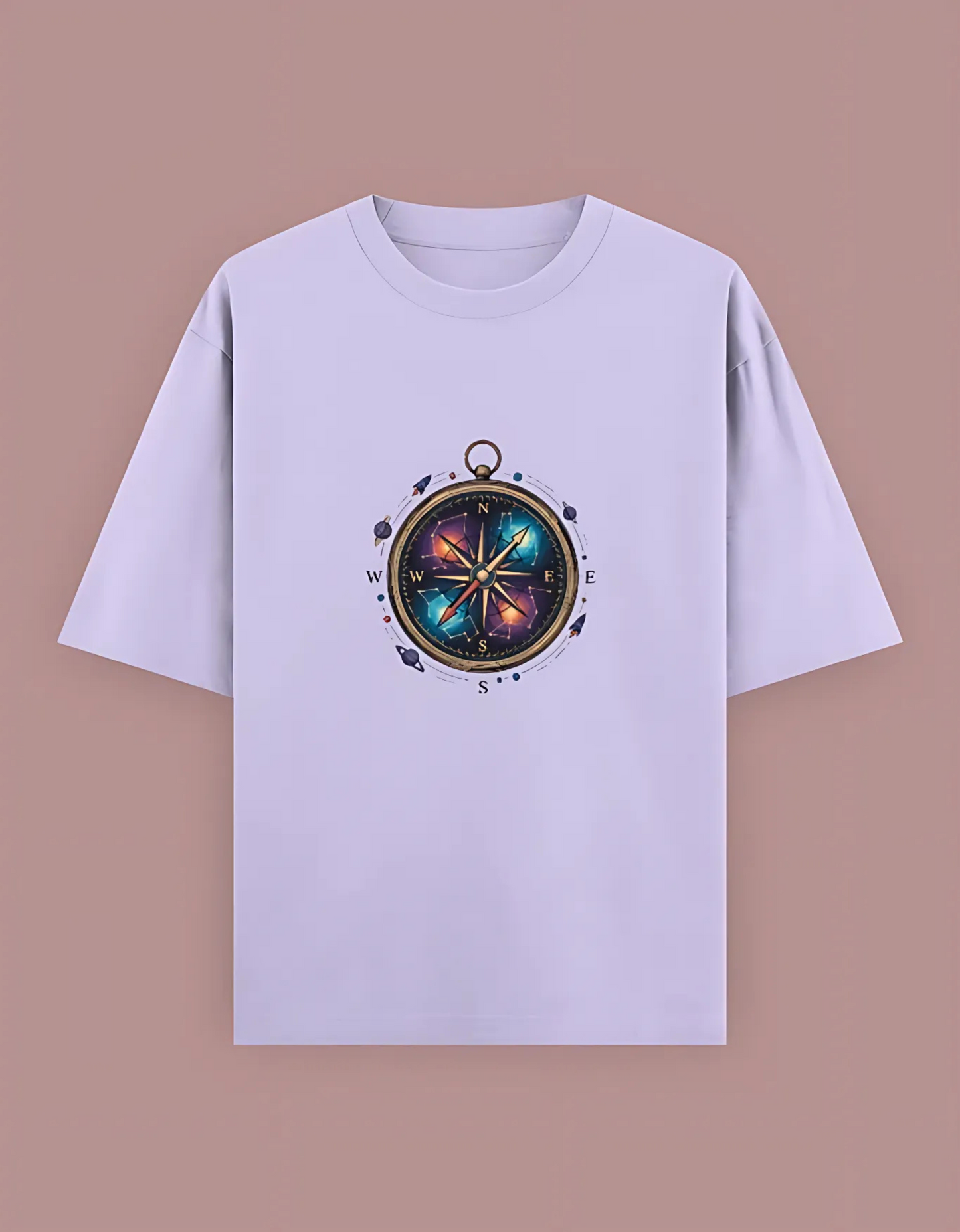 Unisex Oversized T-Shirt with Cosmic Compass Print | 240 GSM Heavy Cotton | Space Explorer Graphic Tee