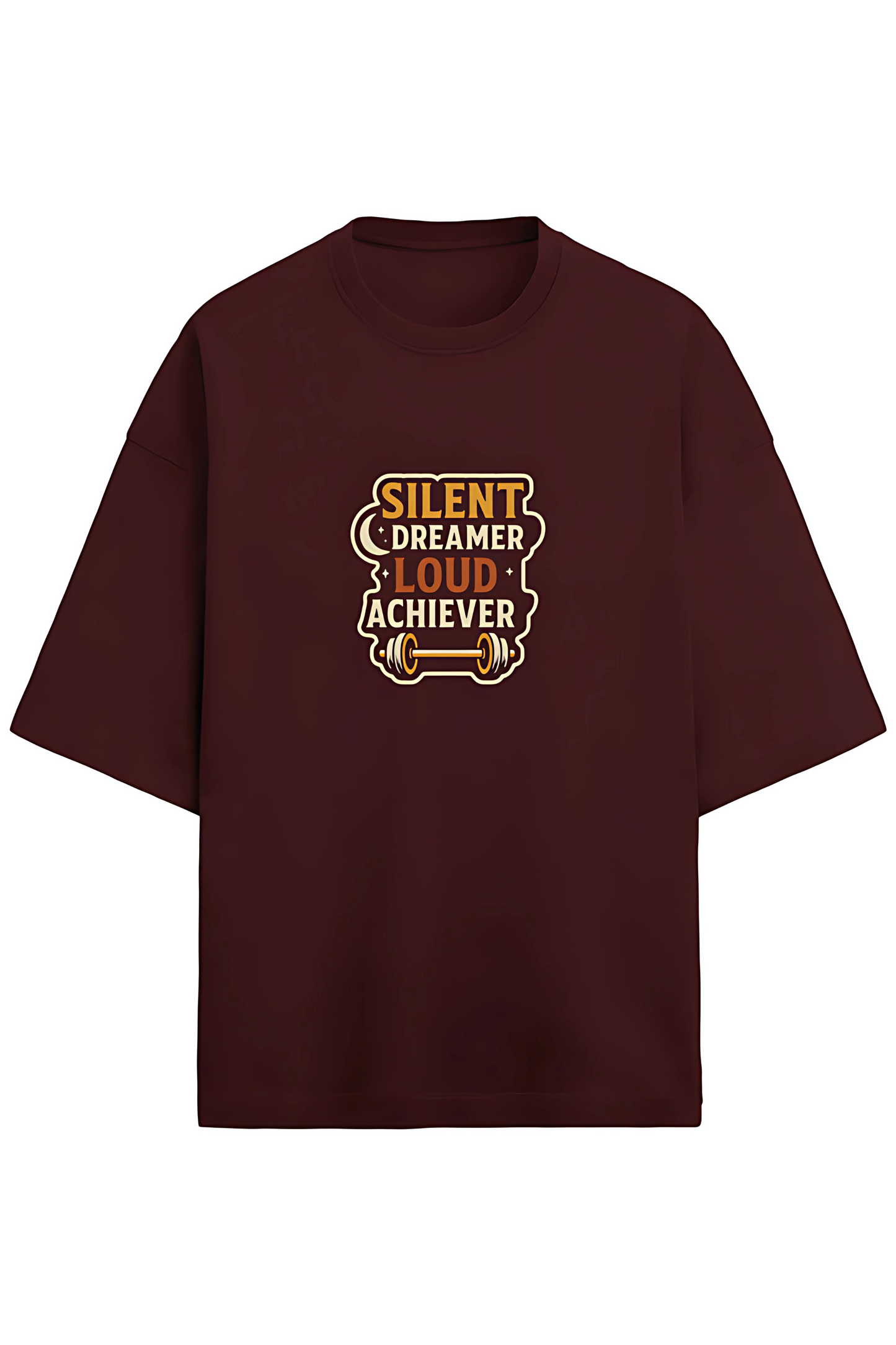 Men’s Oversized Terry T-Shirt | “Silent Dreamer Loud Achiever” Gym Quote Print | 280 GSM | Drop Shoulder | Cotton-Poly Blend | Unisex Fit