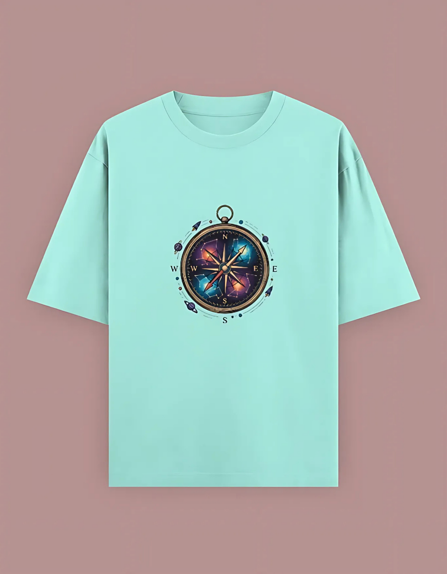 Unisex Oversized T-Shirt with Cosmic Compass Print | 240 GSM Heavy Cotton | Space Explorer Graphic Tee