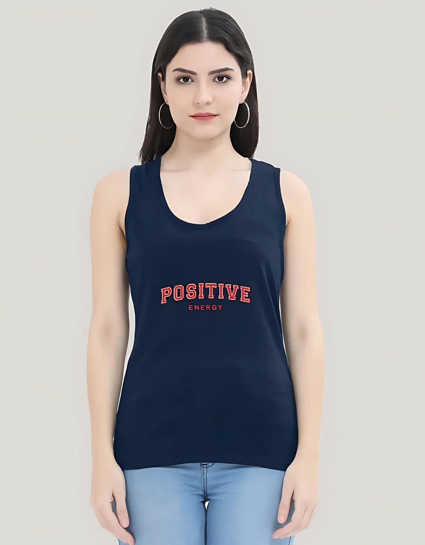 Women’s Cotton Tank Top – “Positive Energy” Slogan Print | 180 GSM | Bio-Washed | Summer Casual Fit