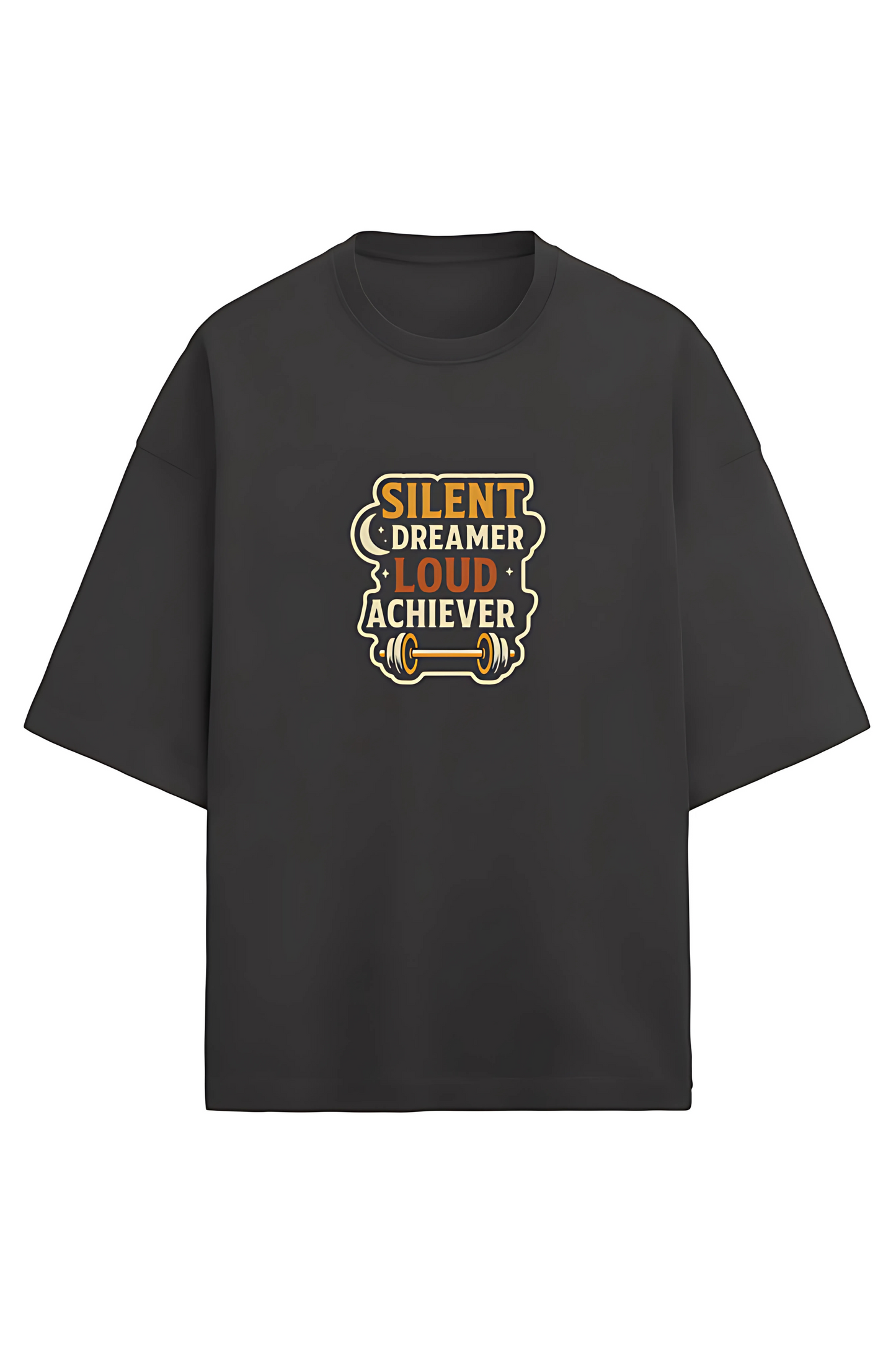 Men’s Oversized Terry T-Shirt | “Silent Dreamer Loud Achiever” Gym Quote Print | 280 GSM | Drop Shoulder | Cotton-Poly Blend | Unisex Fit