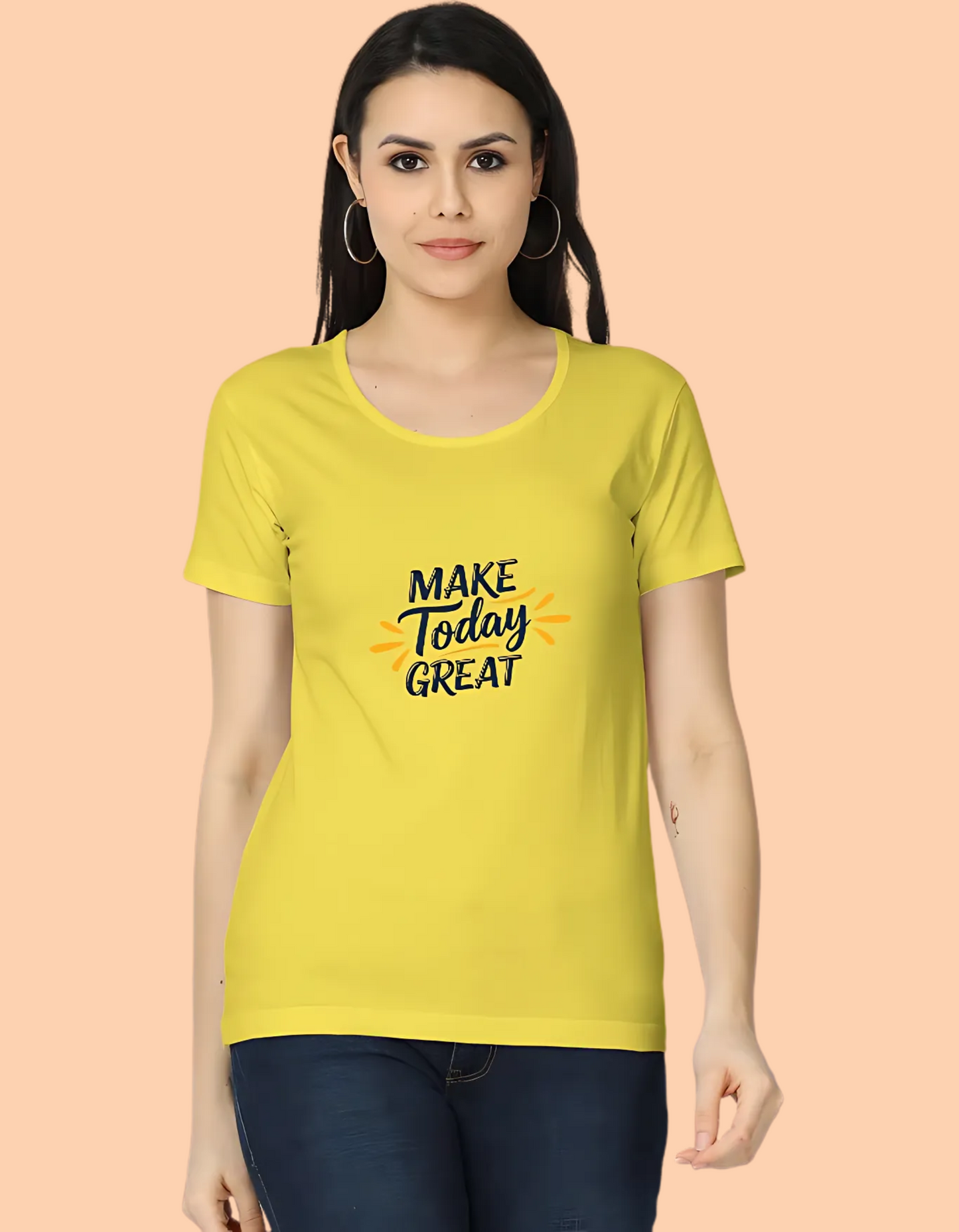 Women’s Classic Cotton T-Shirt – “Make Today Great” Positive Quote Print | 180 GSM, Regular Fit, Super Combed Cotton