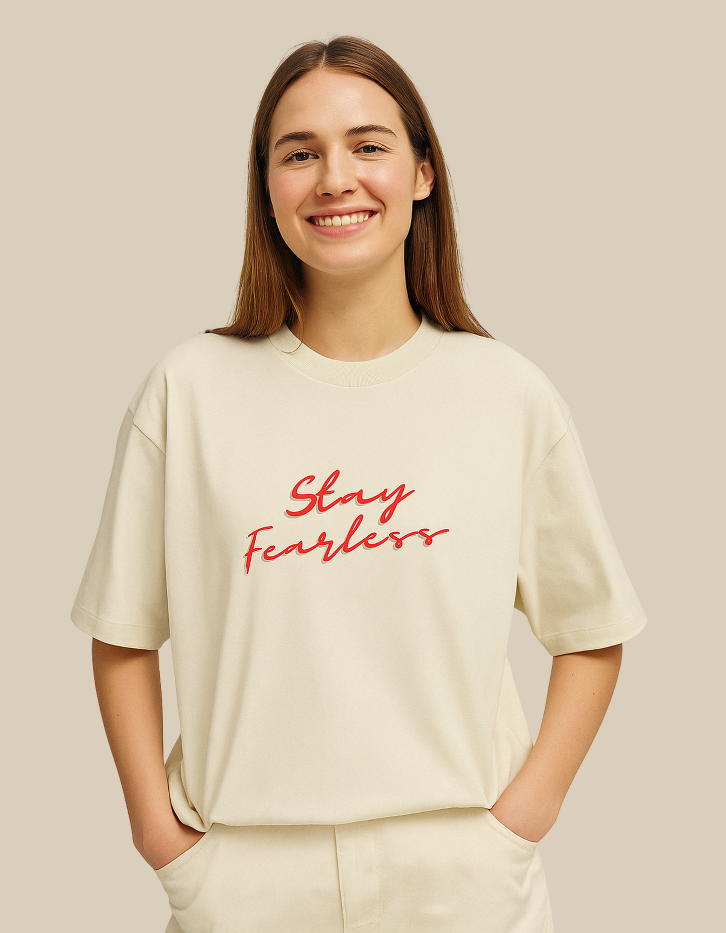 Unisex Oversized Classic T-Shirt – Stay Fearless Print | 240 GSM 100% Cotton, Bio-Washed, Super Combed