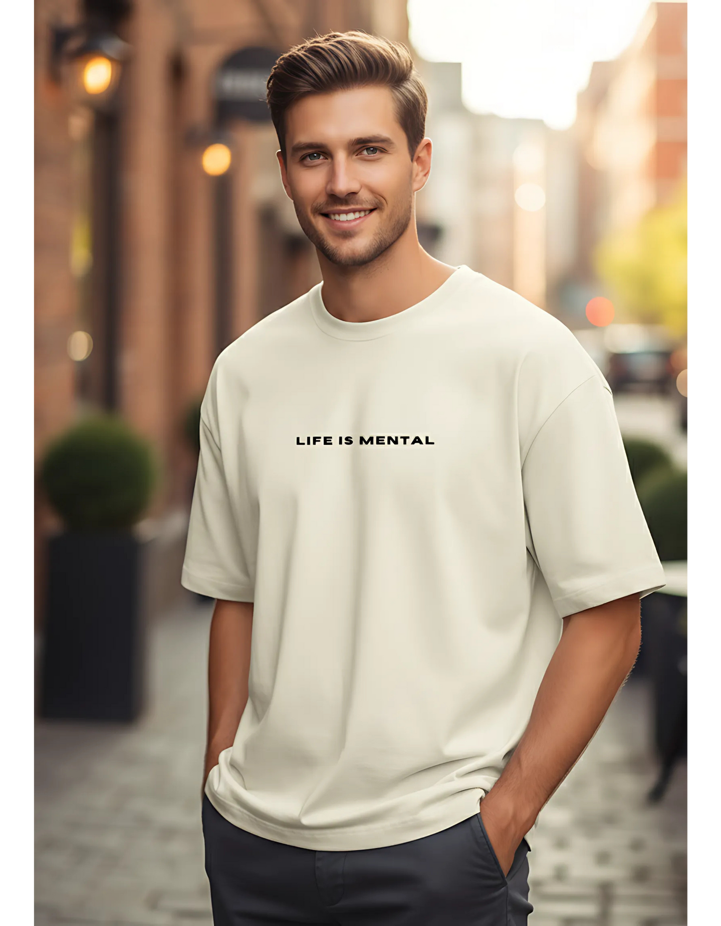 Unisex "Life is Mental" Terry Oversized T-Shirt - Drop Shoulder Tee