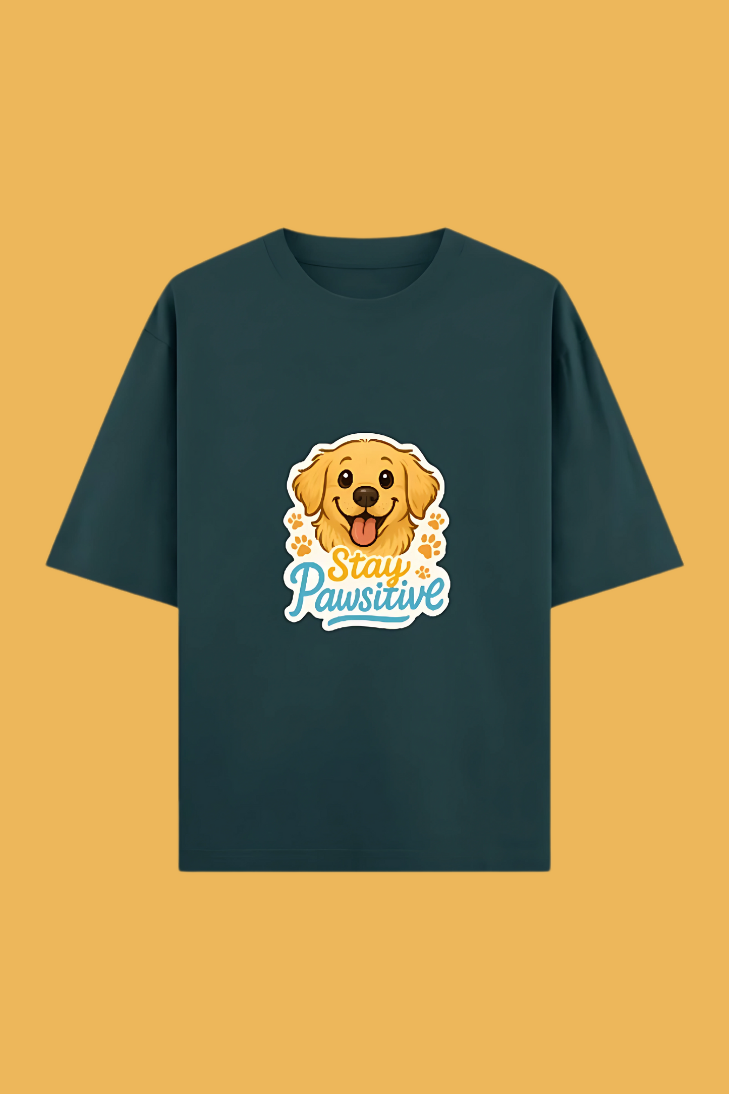 Unisex Oversized T-Shirt | 100% Cotton | “Stay Pawsitive” Golden Retriever Print | 240 GSM | Bio-Washed & Pre-Shrunk