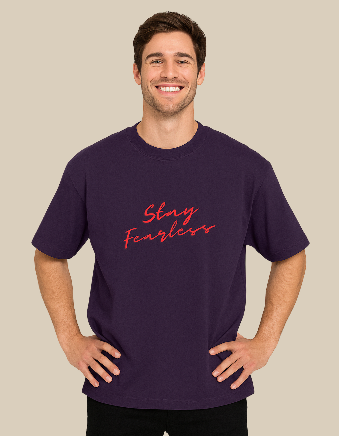 Unisex Oversized Classic T-Shirt – Stay Fearless Print | 240 GSM 100% Cotton, Bio-Washed, Super Combed