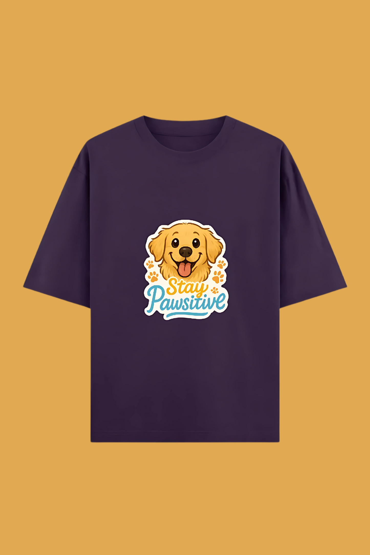 Unisex Oversized T-Shirt | 100% Cotton | “Stay Pawsitive” Golden Retriever Print | 240 GSM | Bio-Washed & Pre-Shrunk