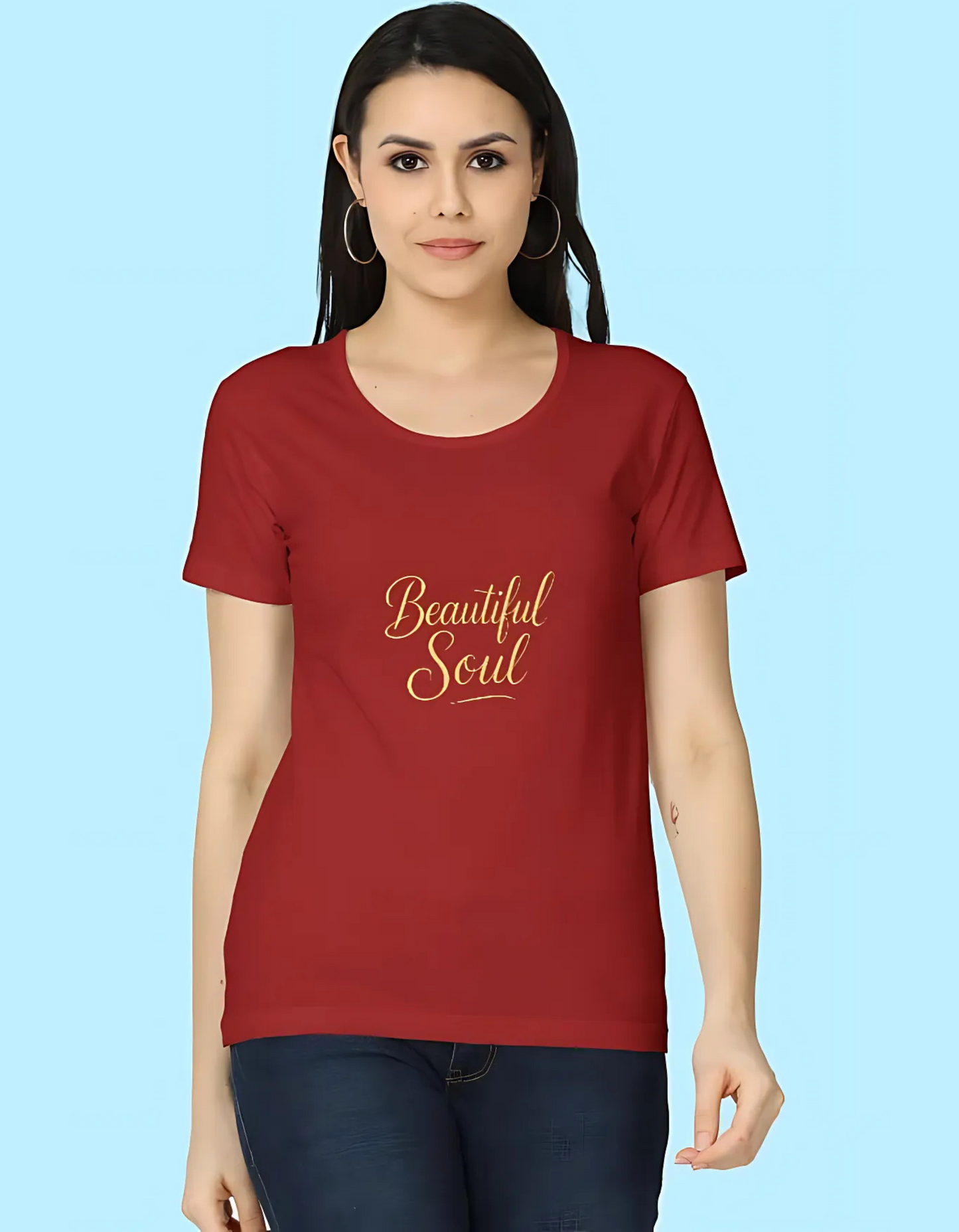 Women's Regular Fit 100% Cotton T-Shirt – Beautiful Soul Typography Print | Super Combed, Bio-Washed, Folded Neck
