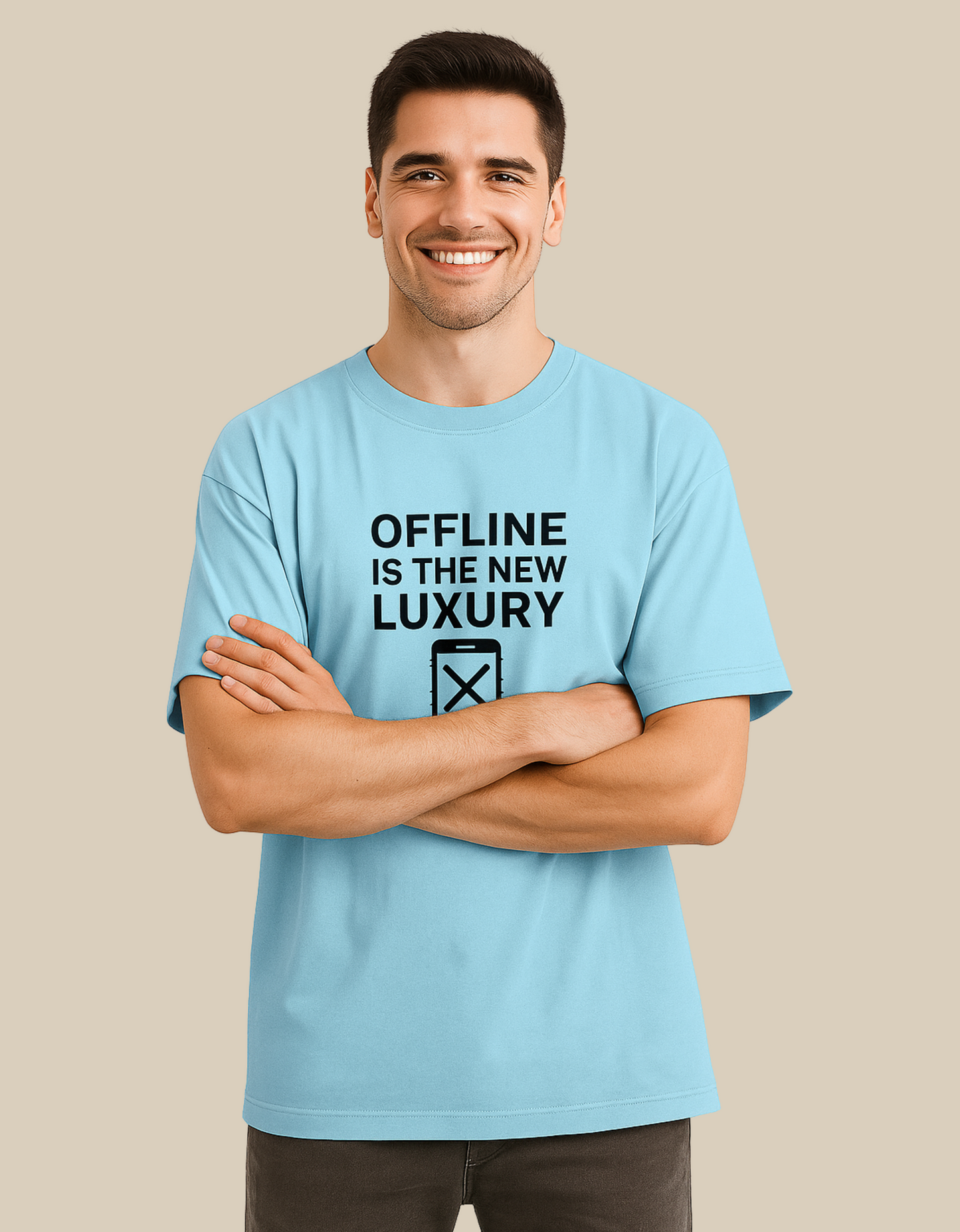 Unisex Oversized Classic T-Shirt – "Offline Is The New Luxury" Print | 240 GSM 100% Cotton