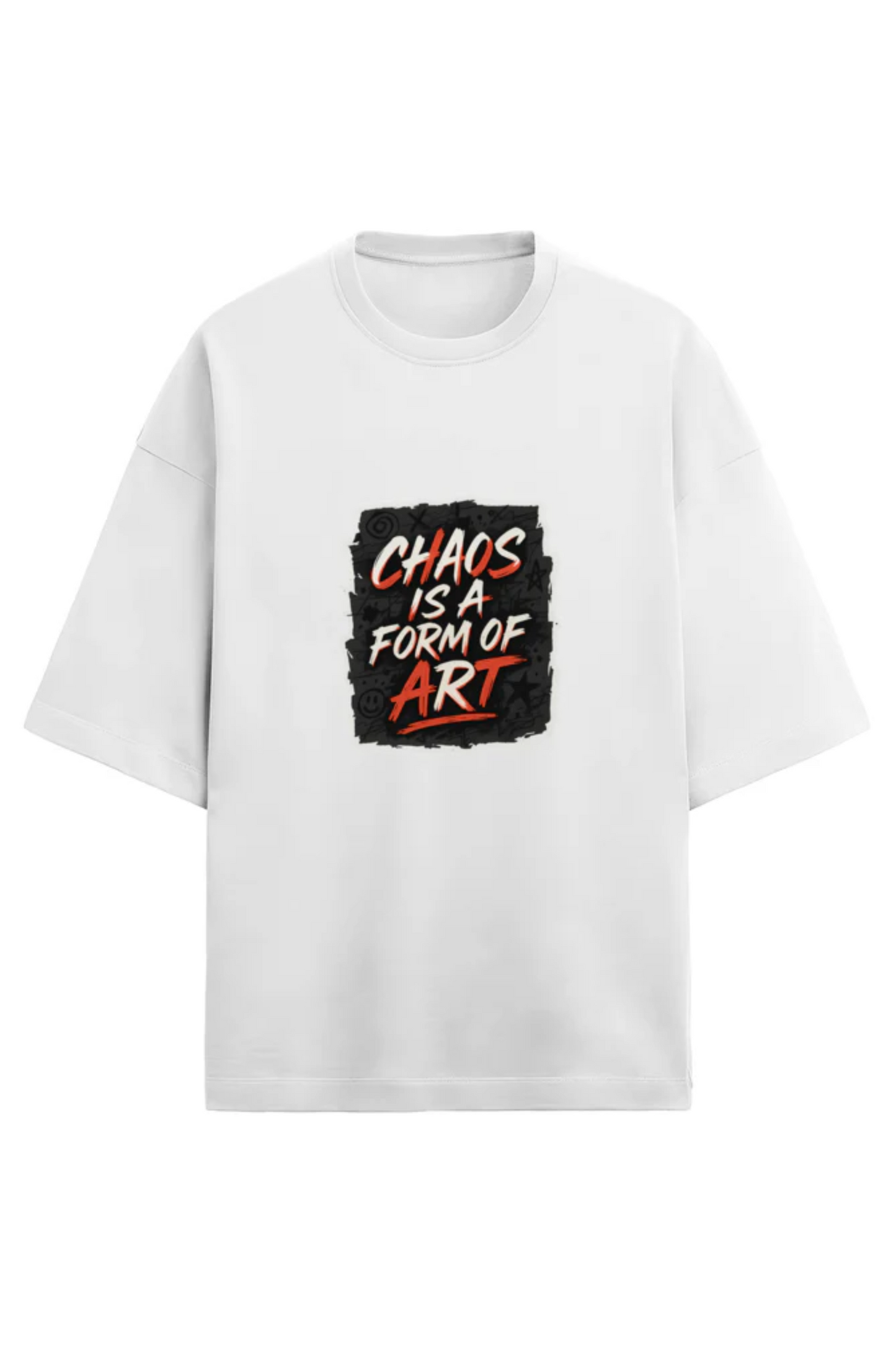 Chaos Is a Form of Art Men’s Terry Oversized T-Shirt – 280 GSM | Street Art Graphic | Cotton Poly Blend | Drop Shoulder | Unisex Fit