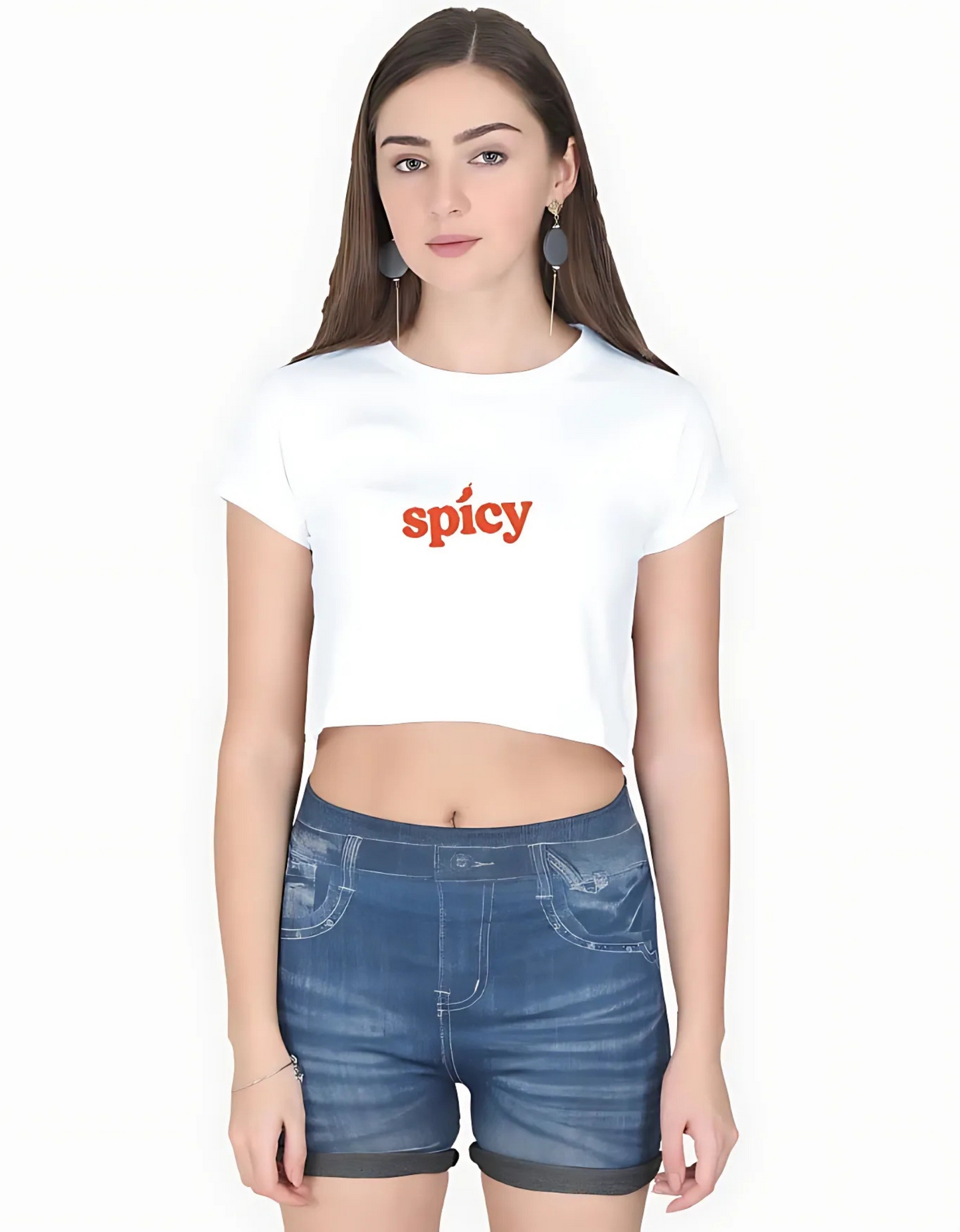 Spicy Printed Women’s Cotton Crop Top – Trendy Casual Wear | 180 GSM Bio-Washed