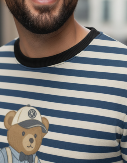 Dapper Teddy Bear Striped Unisex Sweatshirt | 240 GSM Premium Poly Fleece AOP Sweatshirt