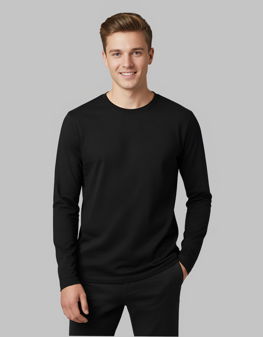 Men's Long Sleeve Plain Black T-Shirt | 100% Cotton | Regular Fit Casual Wear