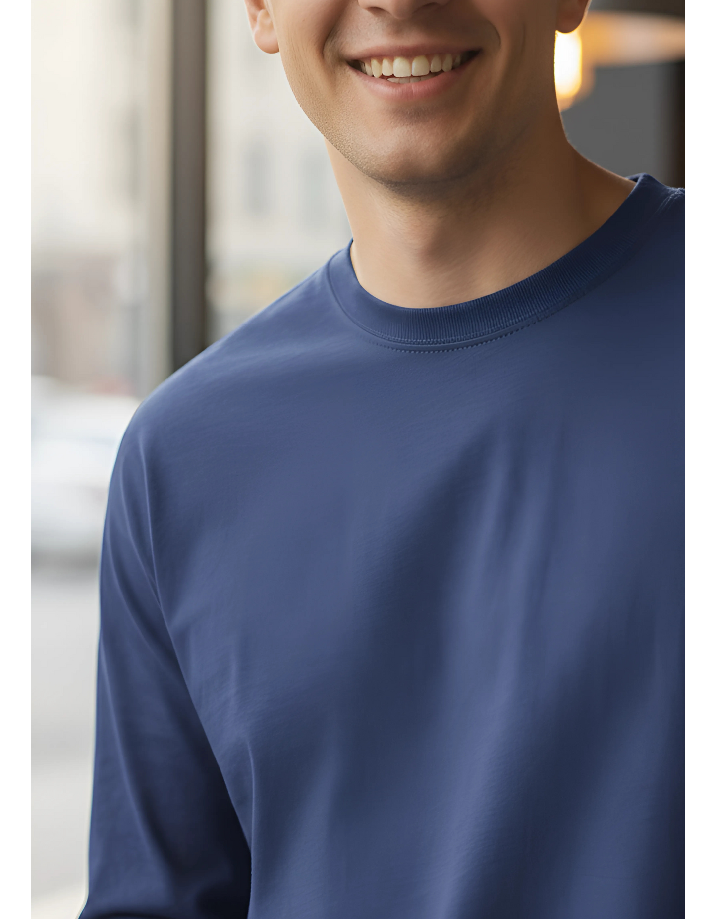 Men's Full Sleeve Plain Royal Blue T-Shirt | 100% Cotton | Bio Washed & Pre-Shrunk