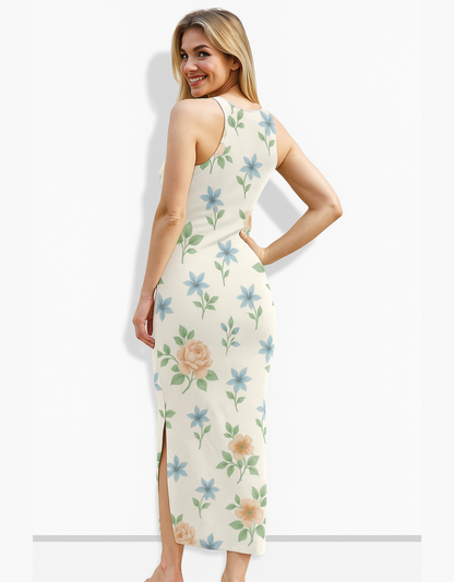 Women's All Over Print Floral Bodycon Dress – 220 GSM Poly Spandex, Side Slit, Skin Fit, Stretchable & Fade-Proof