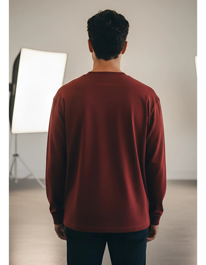 Men's Full Sleeve Red T-Shirt | 100% Super Combed Cotton | Bio Washed & Pre-Shrunk