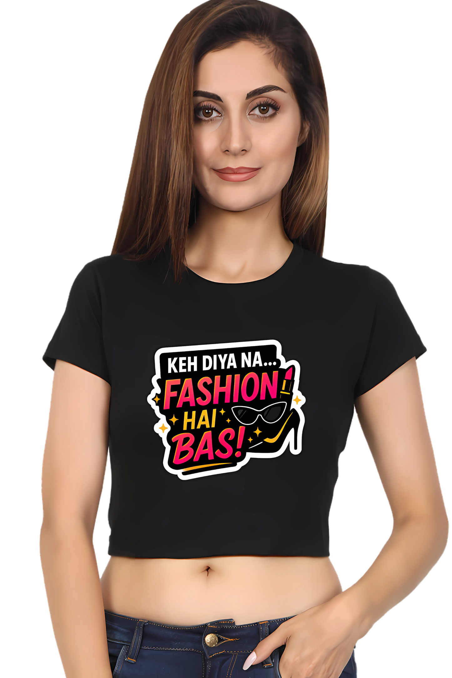 Keh Diya Na Fashion Hai Bas Women’s Crop Top – 180 GSM | 100% Cotton | Stylish Super Combed Bio-Washed Tee