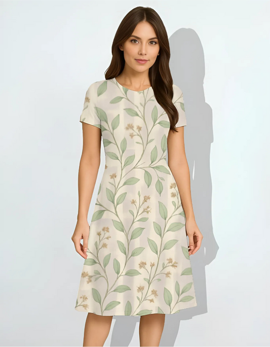 Women’s AOP Fit & Flare A-Line Dress – 220 GSM Poly Spandex, Breathable, Wrinkle-Free, Fade-Resistant