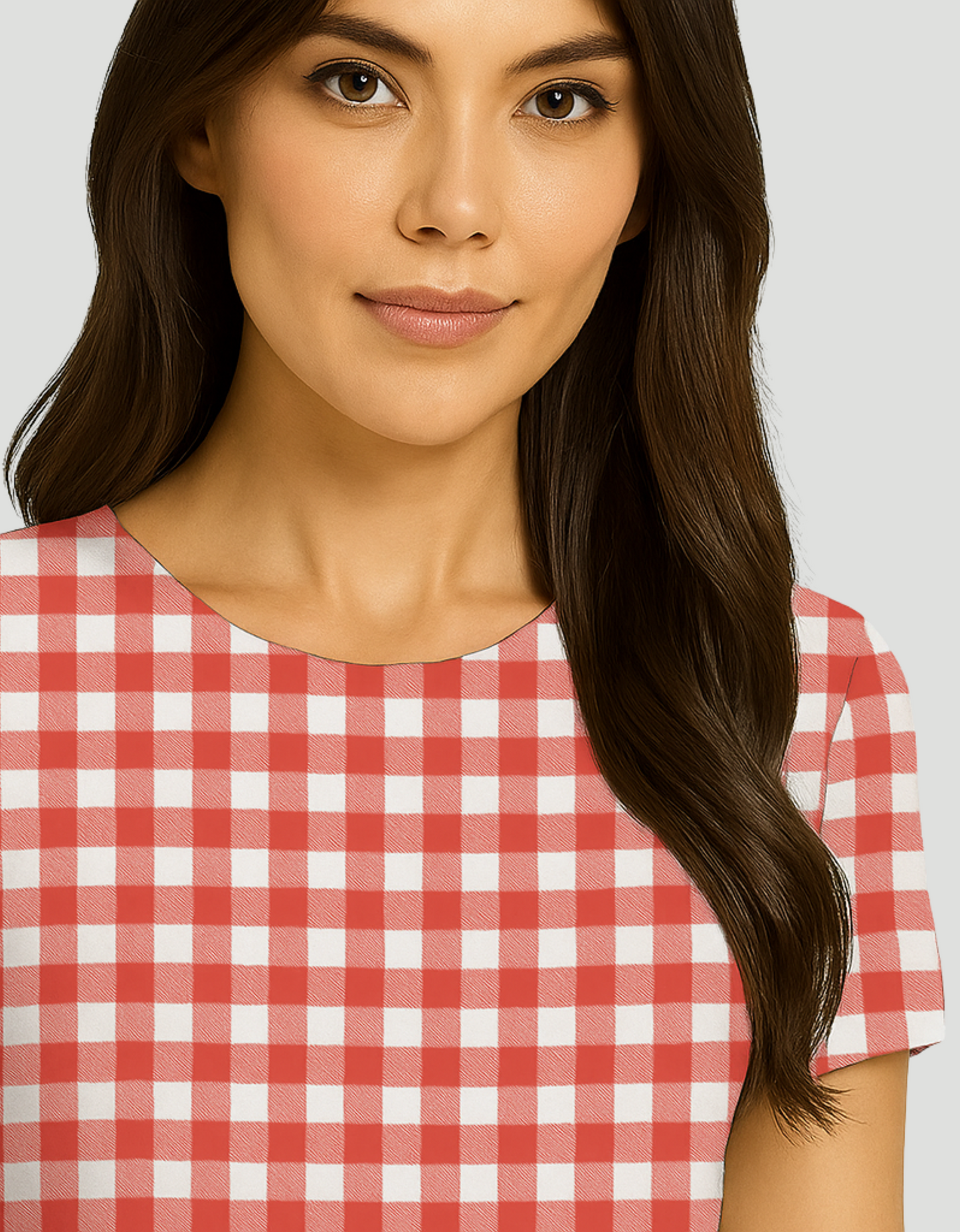 Women’s Red & White Gingham All-Over Print A-Line Dress – 220 GSM Poly Spandex, Fit & Flare