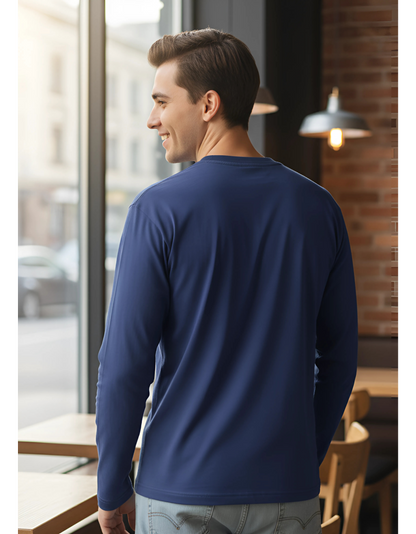 Men's Full Sleeve Plain Royal Blue T-Shirt | 100% Cotton | Bio Washed & Pre-Shrunk
