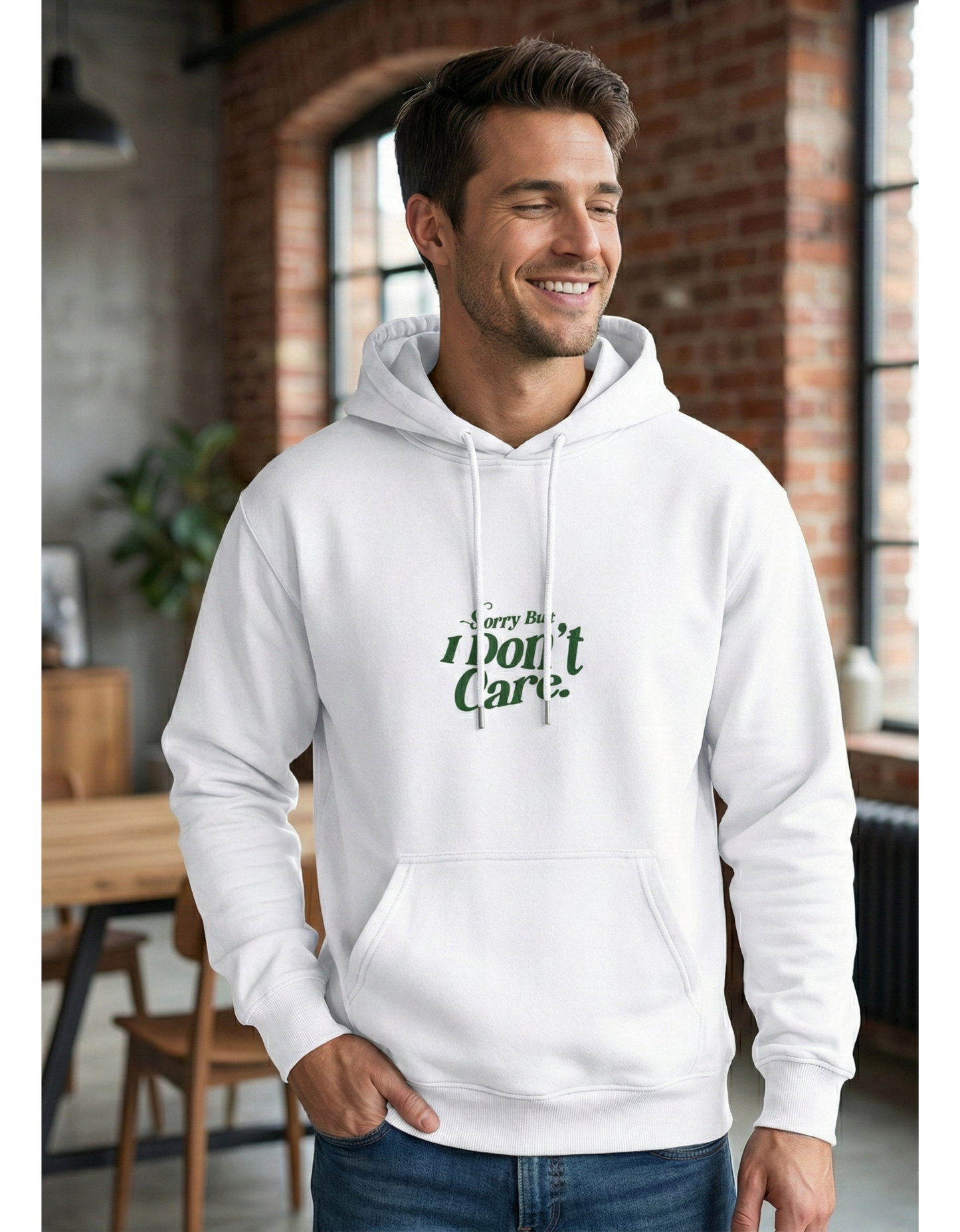"Sorry But I Don't Care" Printed Unisex Hoodie | Premium 300 GSM Cotton Blend Pullover Sweatshirt