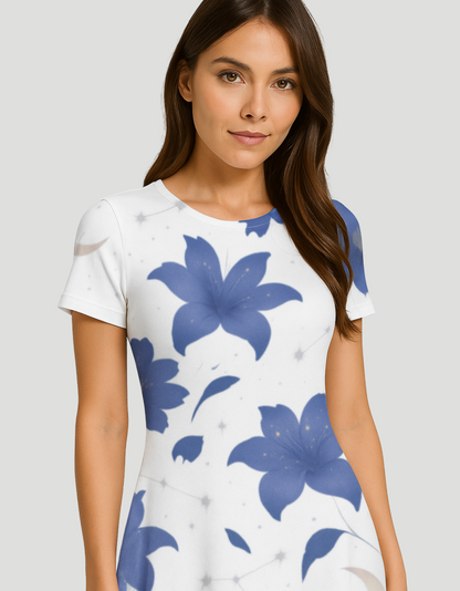 Women's Floral Moon Print A-Line Dress – 220 GSM Poly Spandex, Fit & Flare, Fade-Resistant, Wrinkle-Free