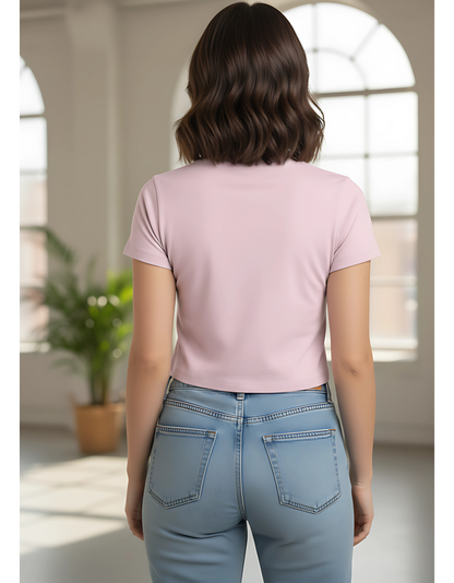 Women's "Let's Party" Baby Crop Tee | Light Pink Cotton Spandex T-Shirt | Stretchable & Breathable