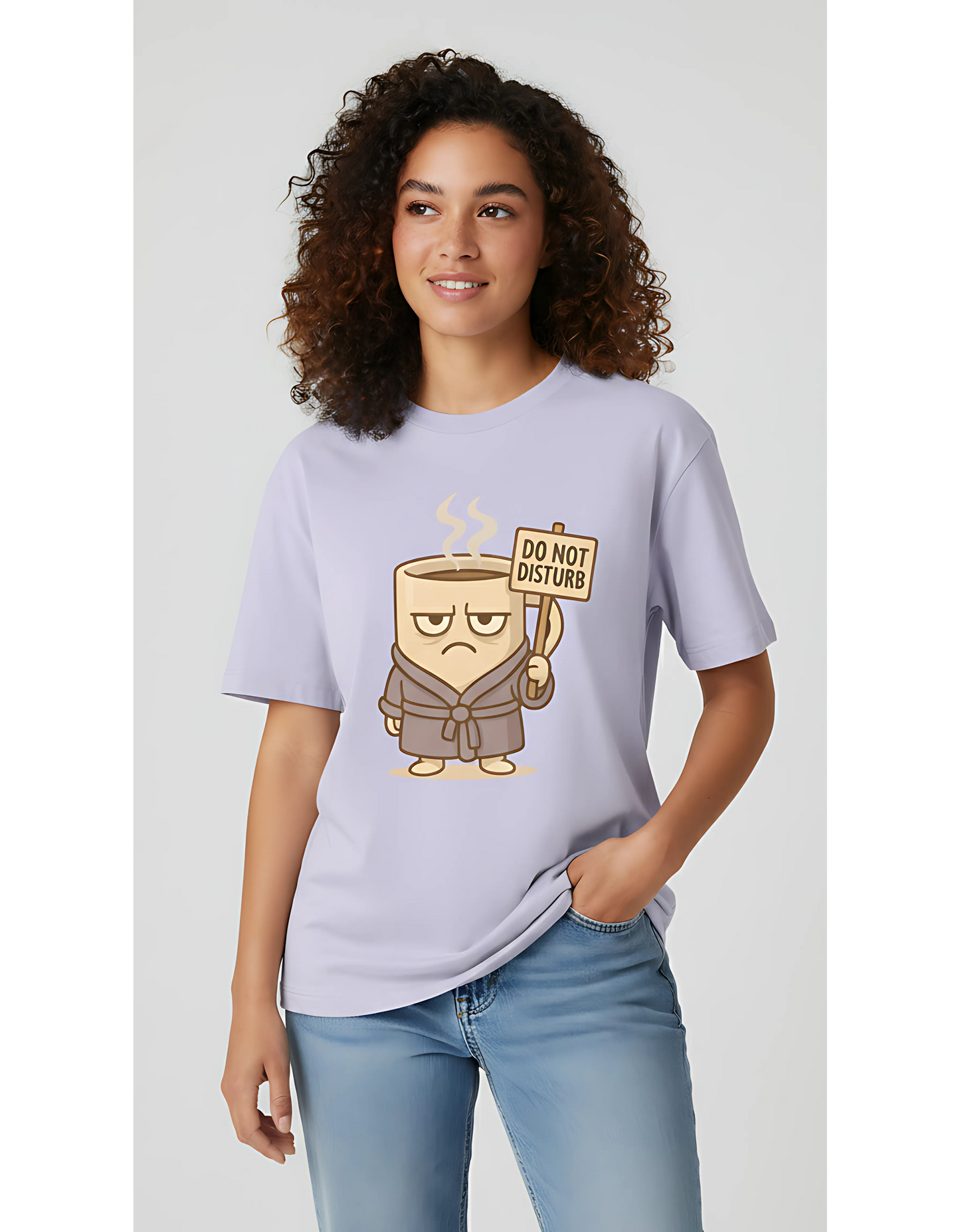 Unisex Oversized Classic T-Shirt – Grumpy Coffee Mug "Do Not Disturb" Print | 240 GSM 100% Cotton | Lazy Mood Graphic Tee